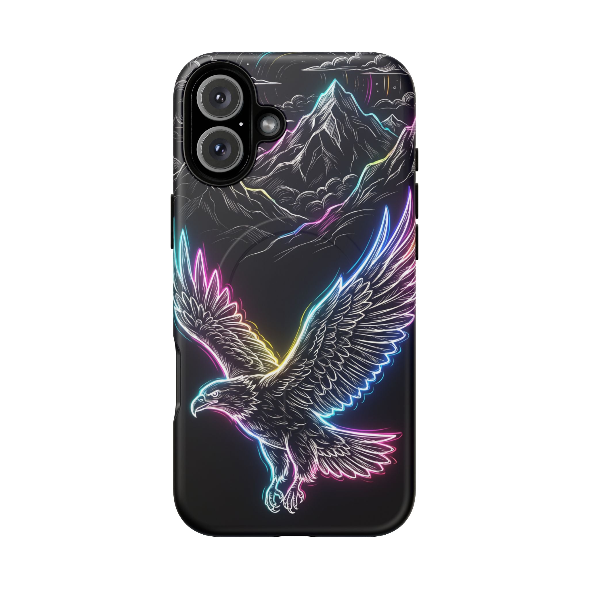 Neon Eagle MagSafe iPhone Case with Mountain Design
