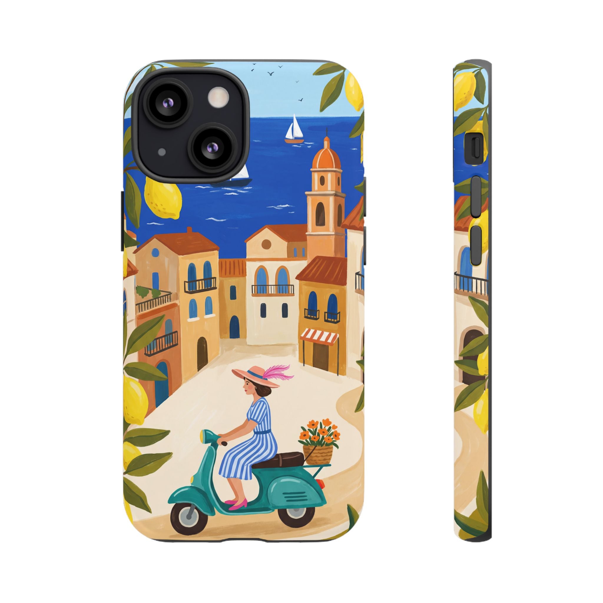 Mediterranean Scooter iPhone Case | Coastal Lemon Grove Design