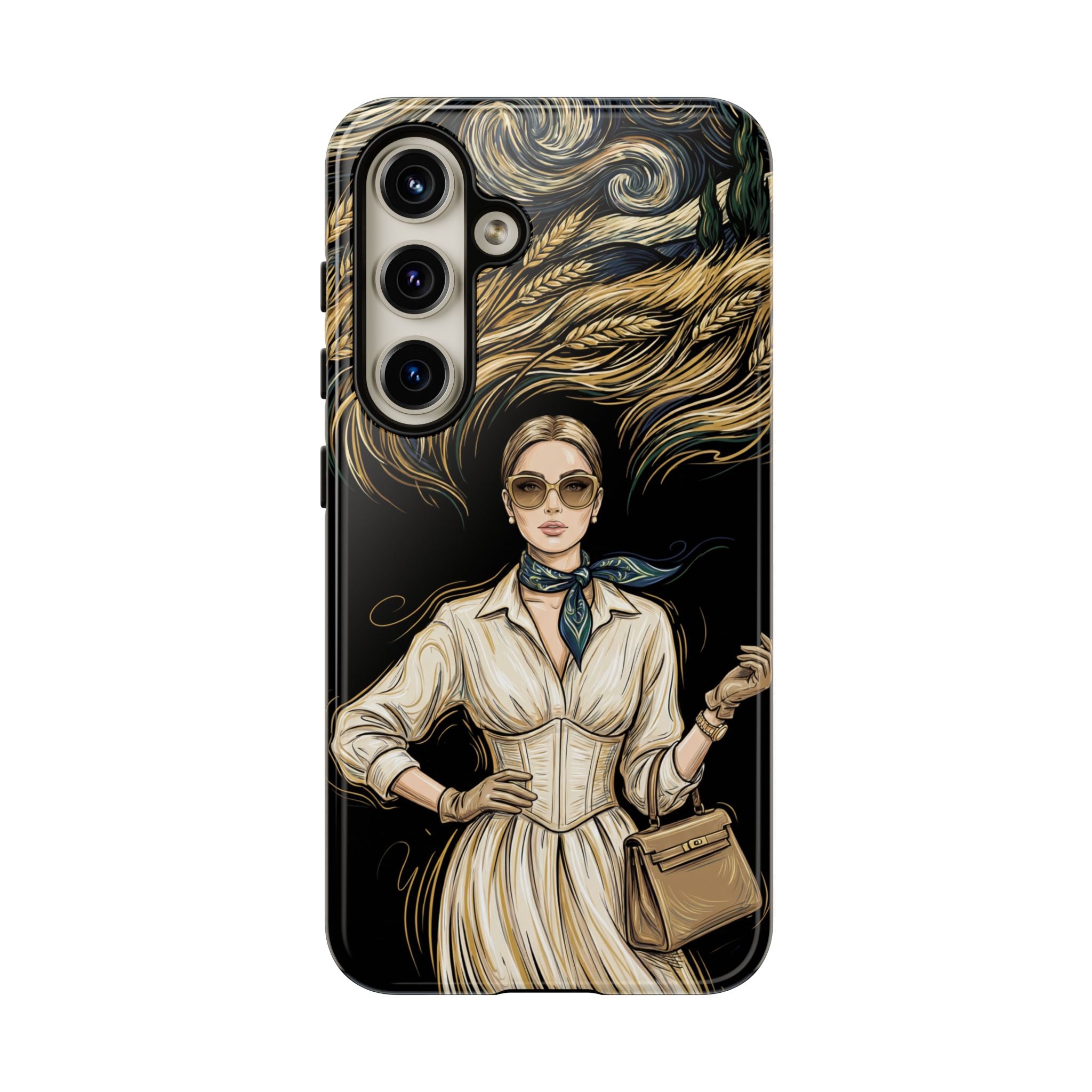 Vintage Elegance Samsung Galaxy Phone Case | Retro Woman with Flowing Golden Hair