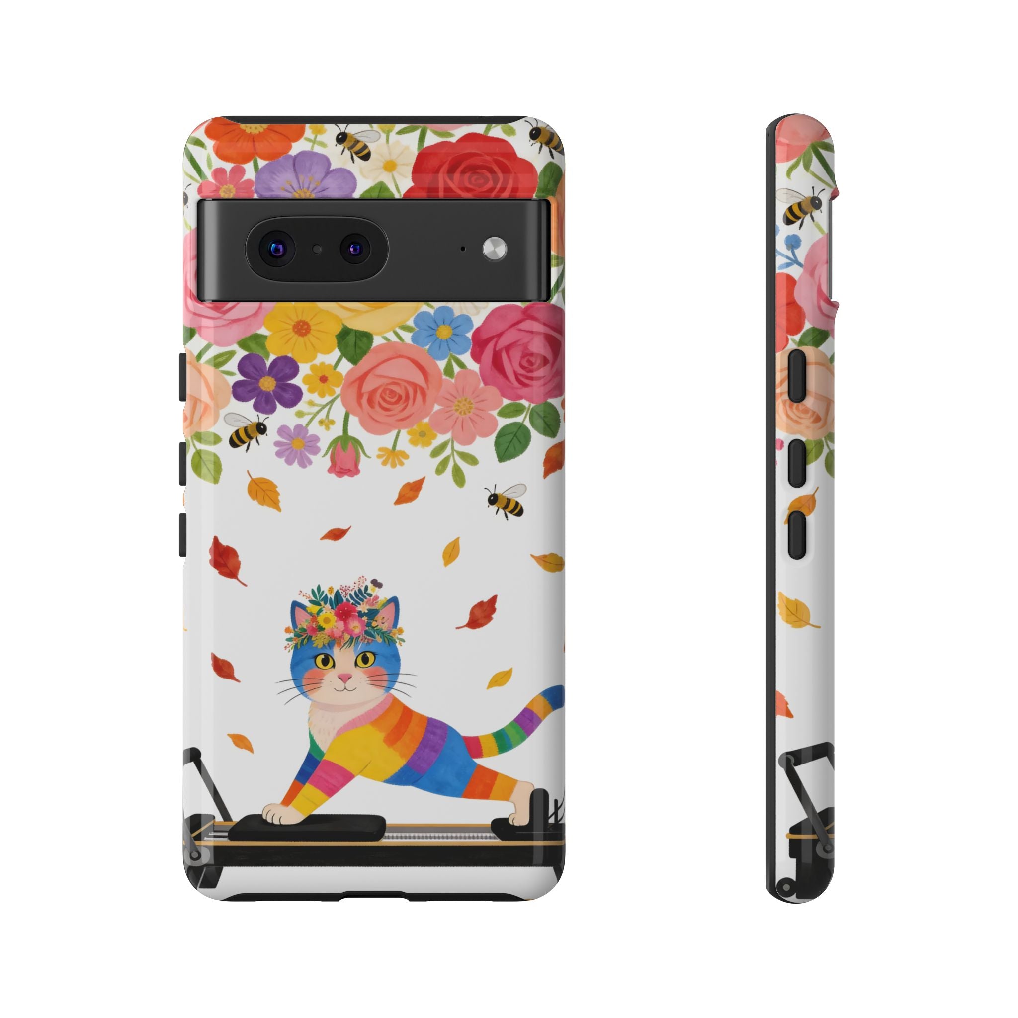 Floral Rainbow Cat Tough Google Pixel Phone Case — Colorful Pilates Cat Design