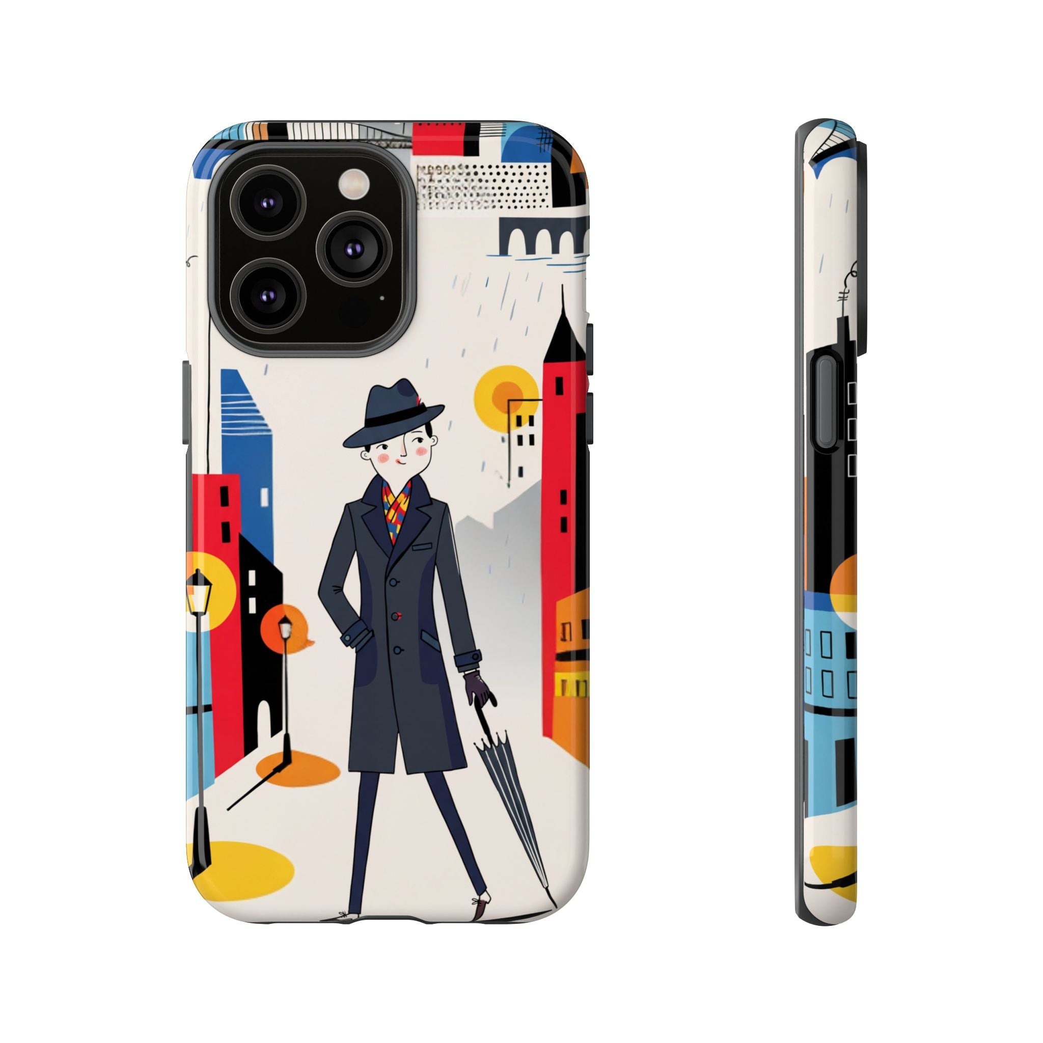 Retro Gentleman in Cityscape Illustration iPhone Case