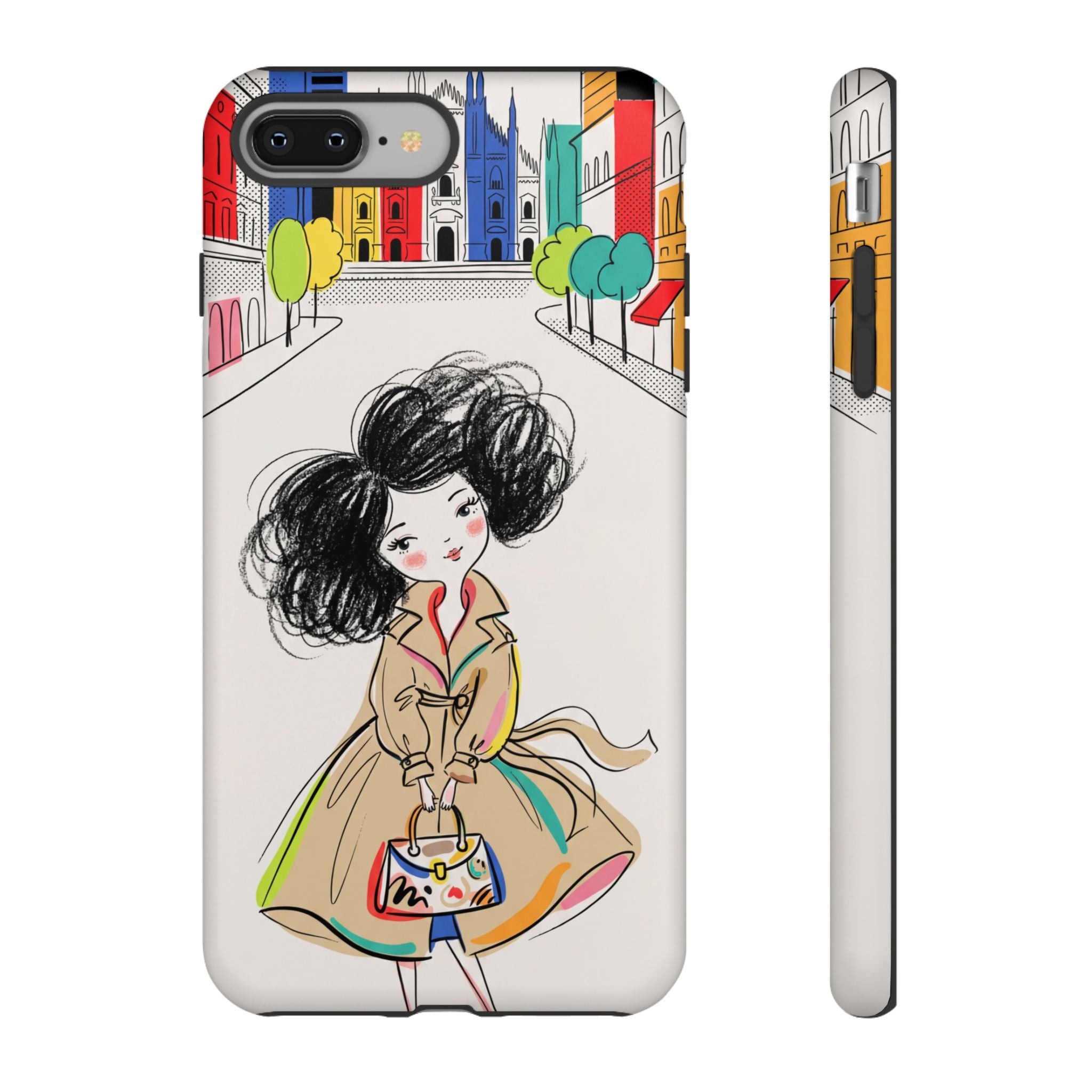 Illustrated Trench Coat Fashion Chic City Girl iPhone Case