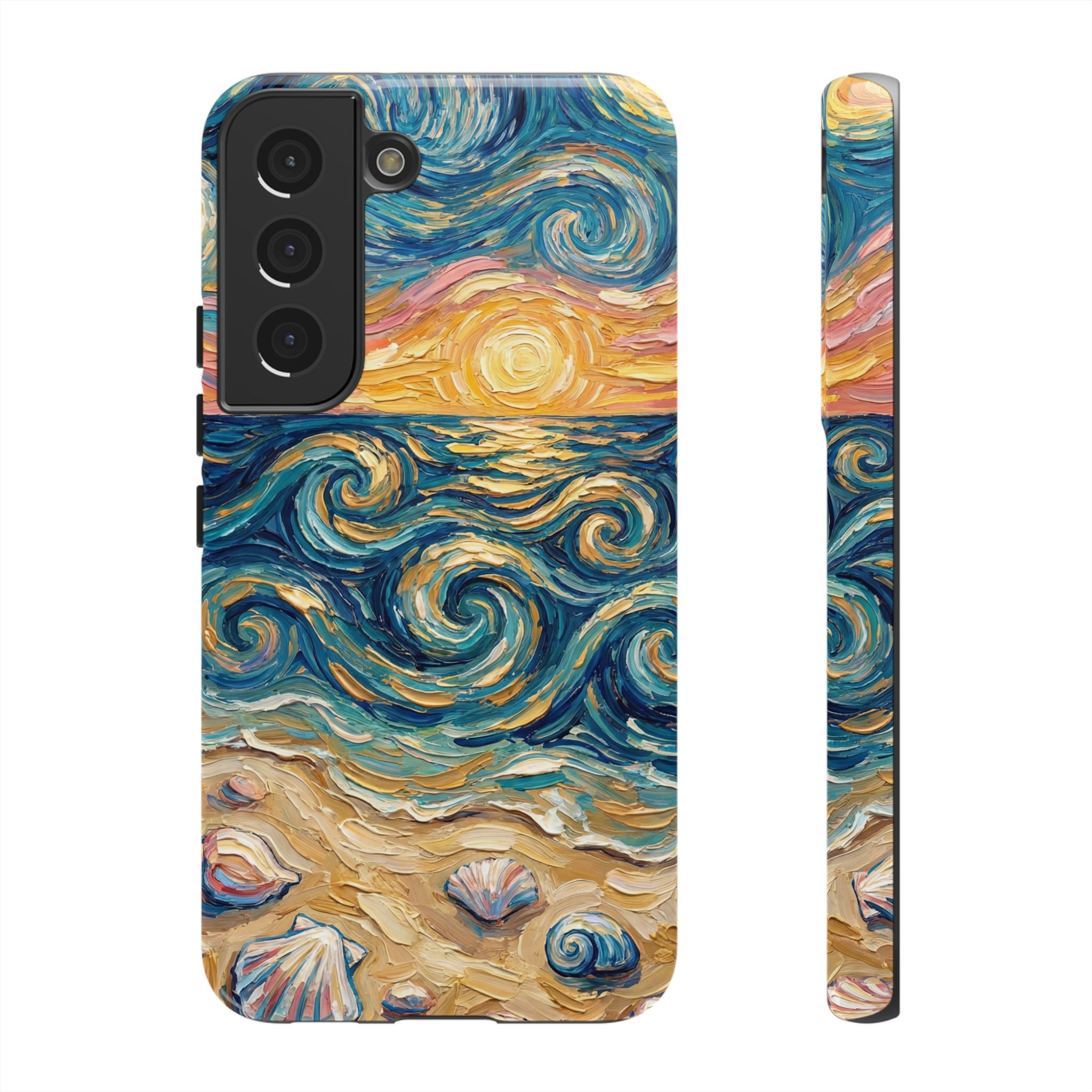 Sea Sunset Samsung Galaxy Case — Van Gogh‑Style Beach Waves with Shells