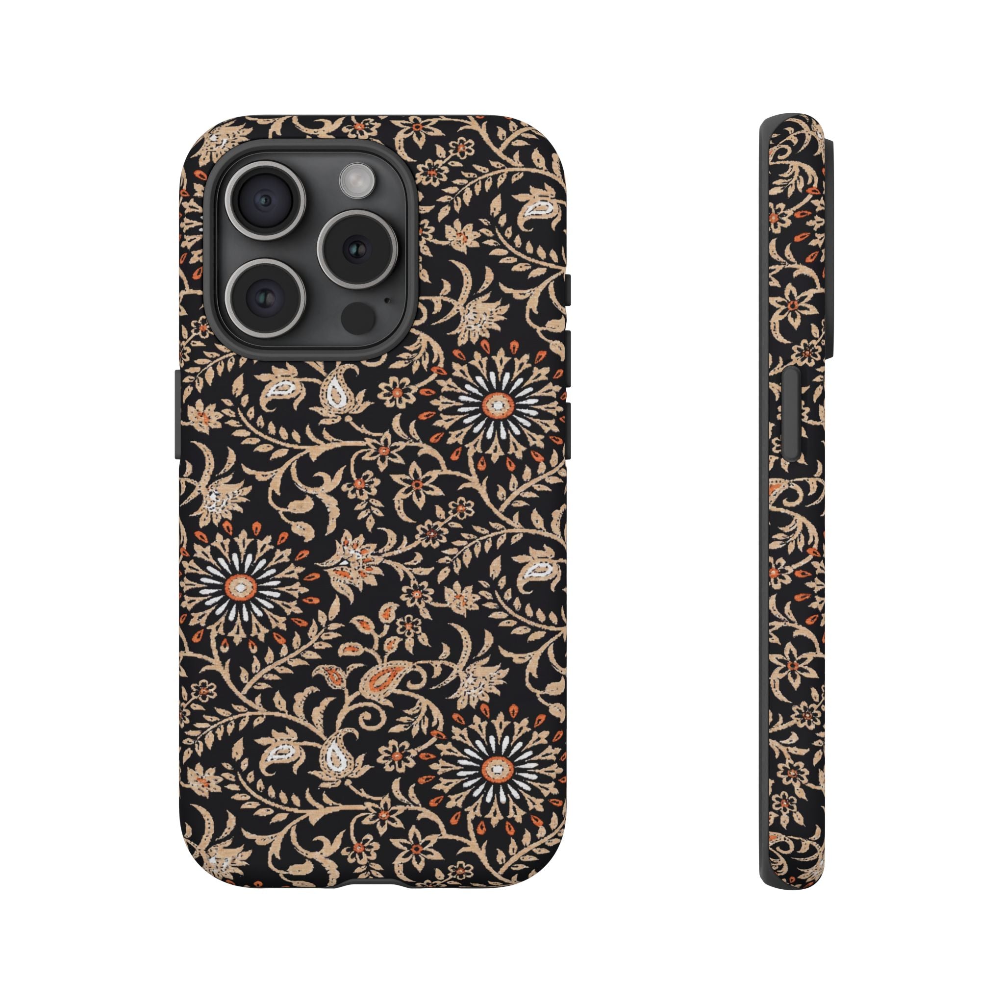 Batik Floral Black Ornate Daisies Tough iPhone Case