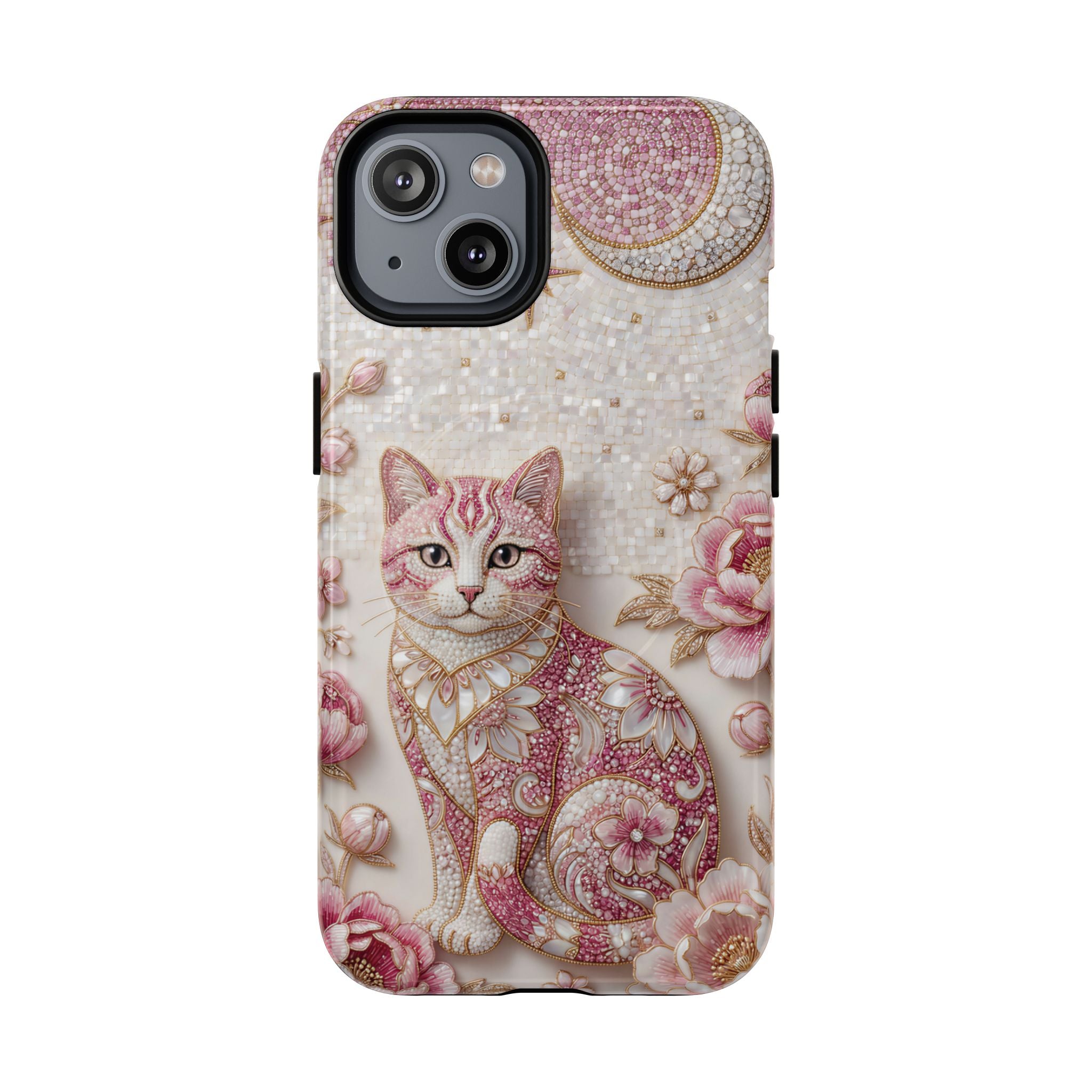 Vintage Floral Cat MagSafe iPhone Case | Pink Moon & Roses iPhone Cover