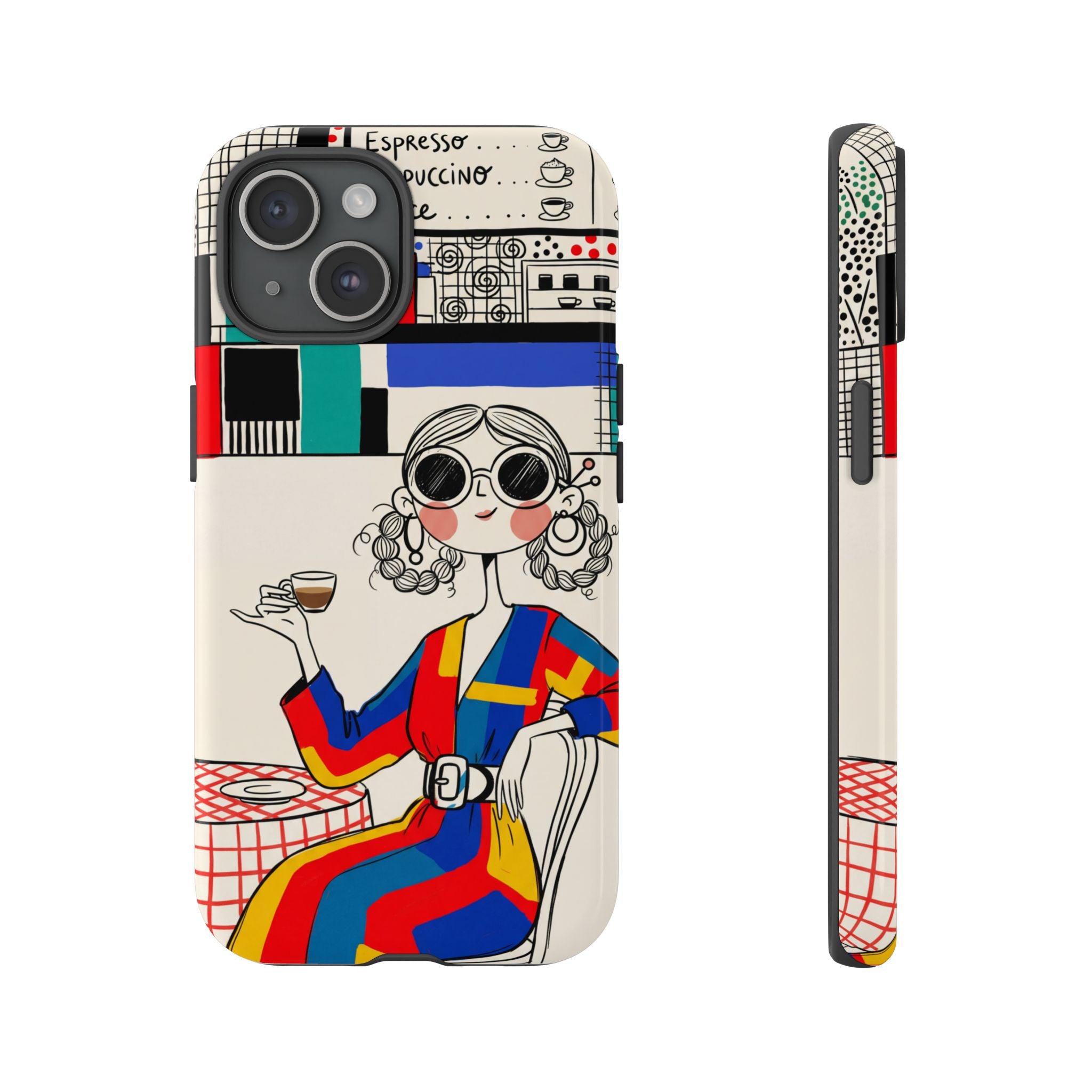Retro Cafe iPhone Case | Colourful Chic Woman Illustration