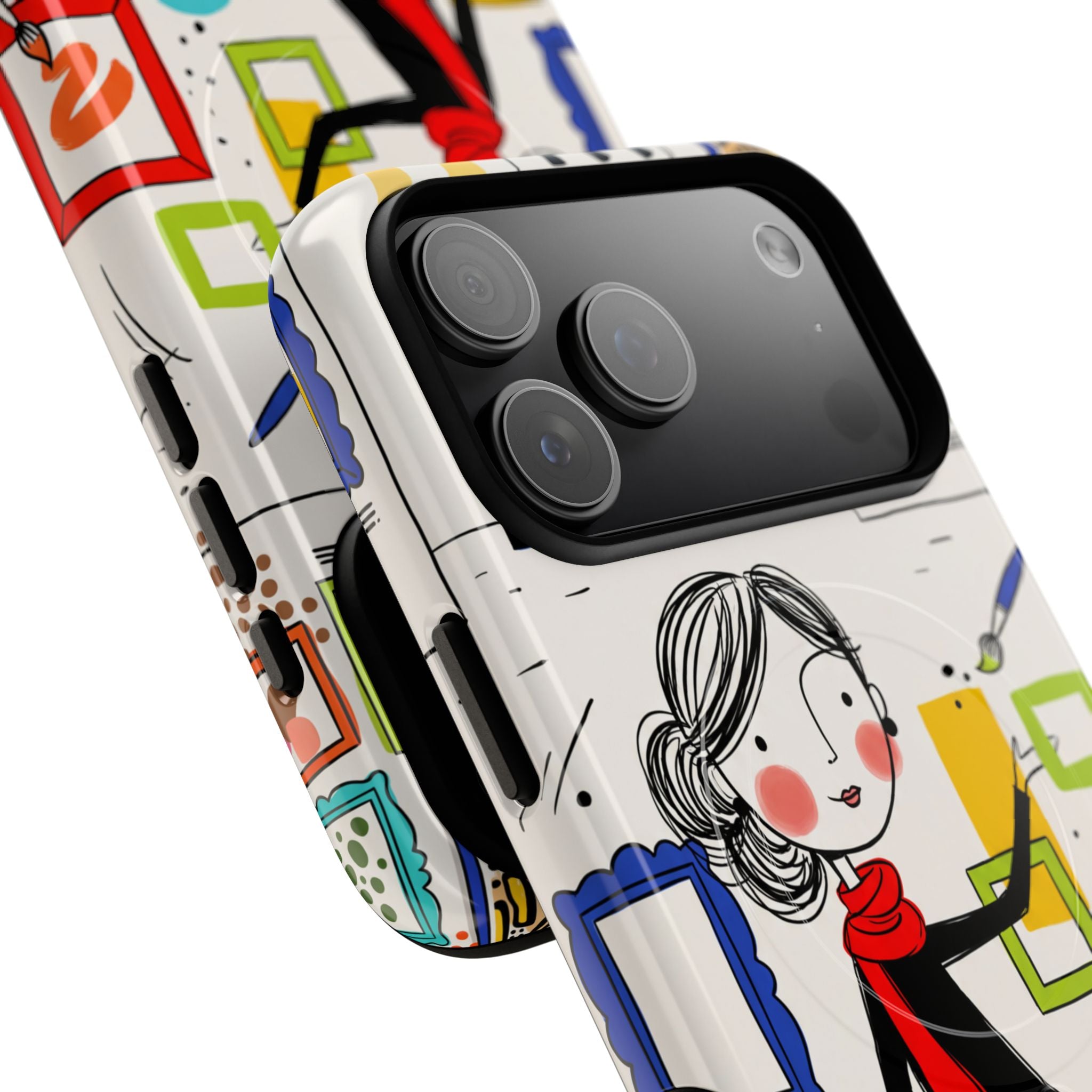Art Gallery Illustration MagSafe iPhone Case | Cute Woman with Frames Design