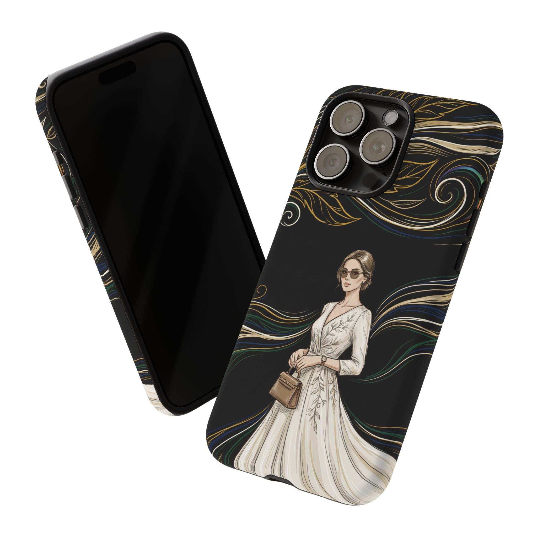Elegant Woman Illustration iPhone Case | Vintage Bride in Flowing Gown