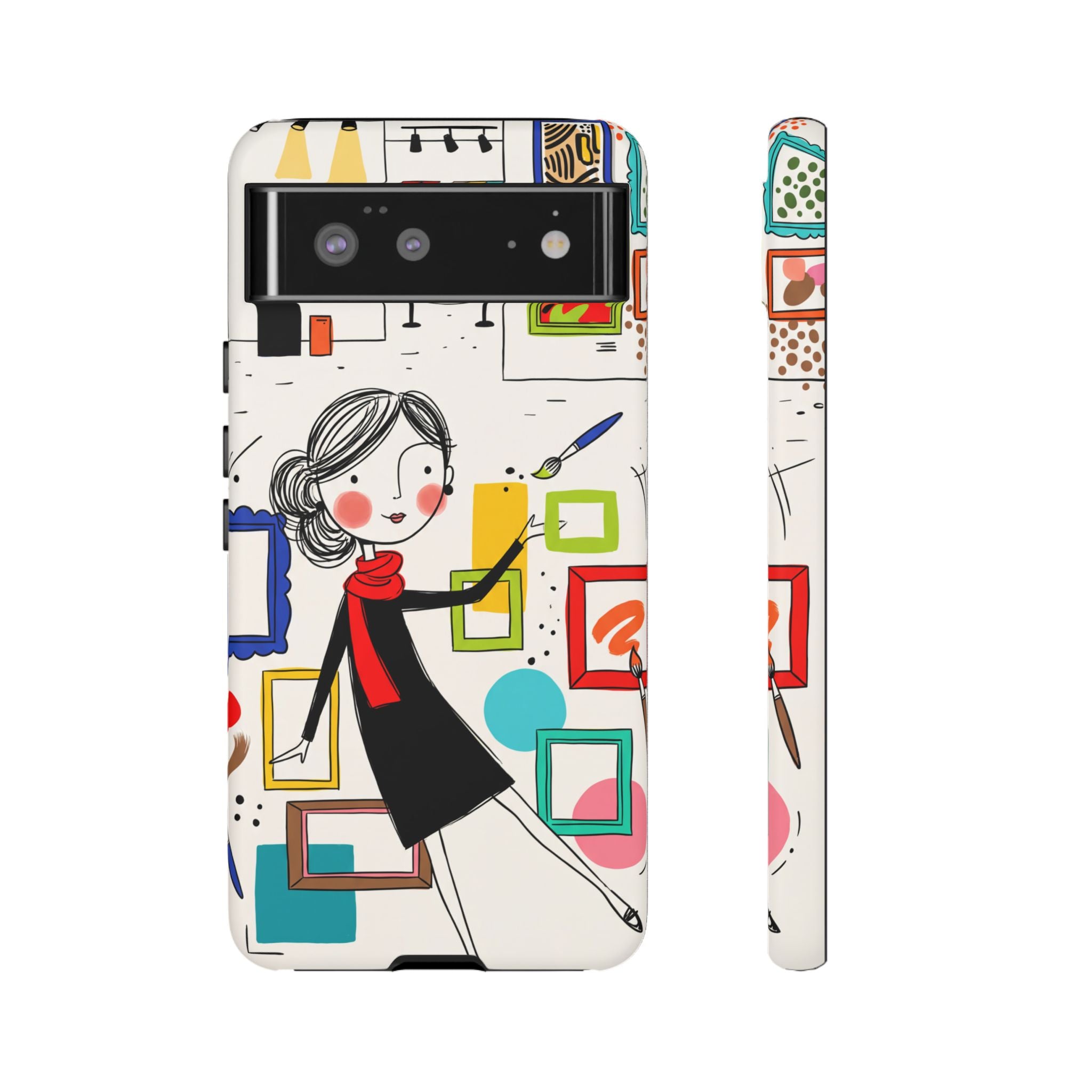 Art Gallery Illustration Google Pixel Phone Case | Cute Woman with Frames Design