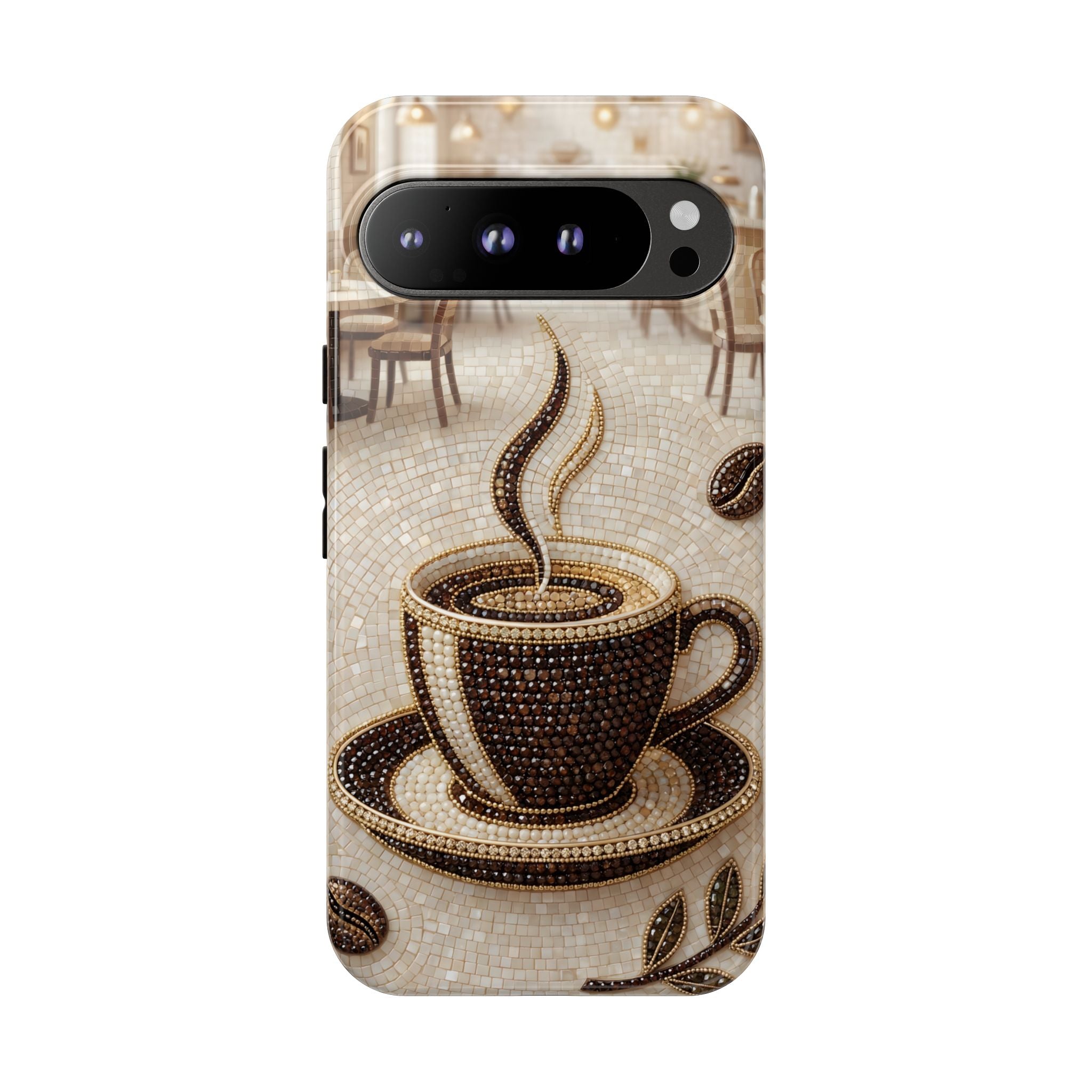 Coffee Mosaic Google Pixel Phone Case - Steaming Cup Cafe Design