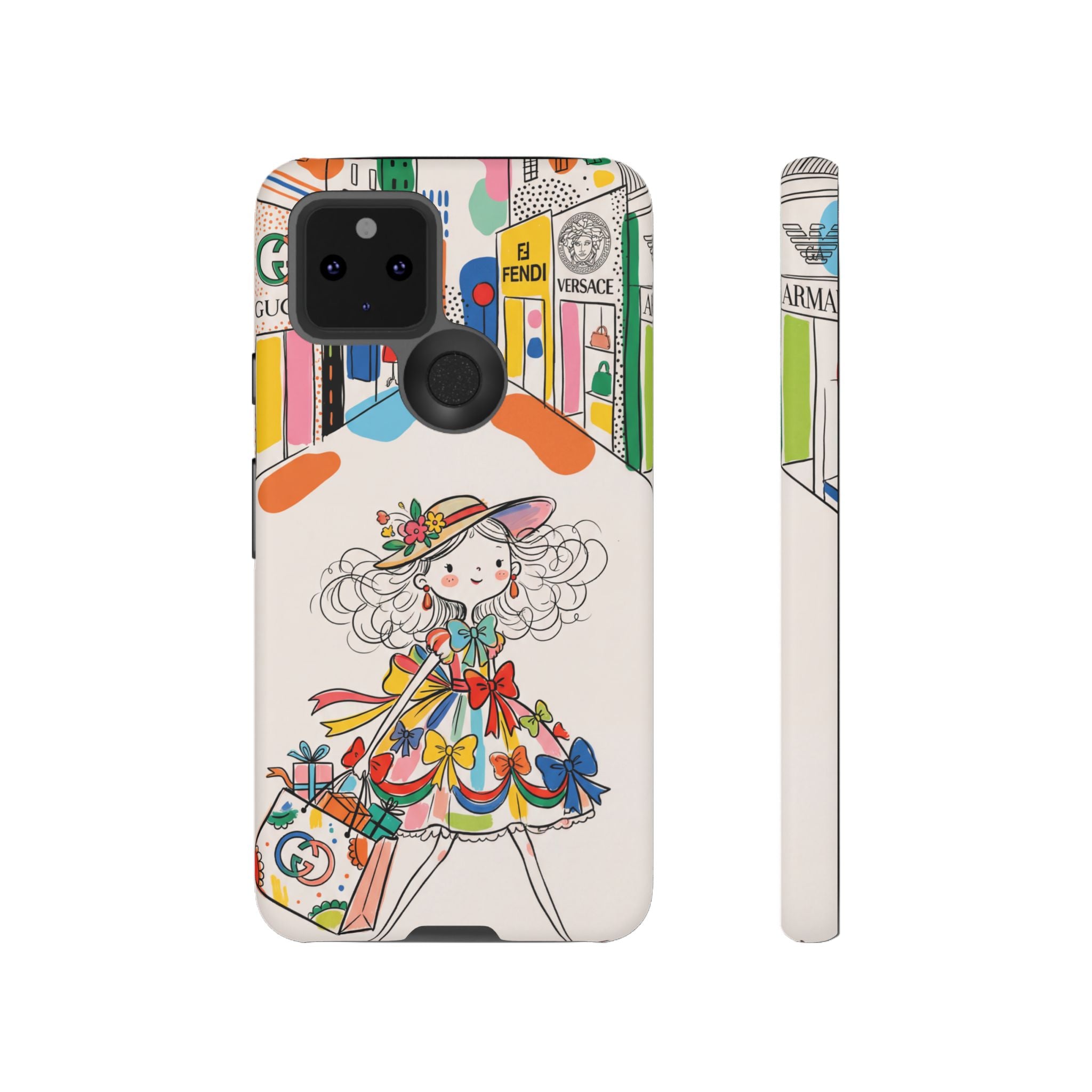 Cute Fashion Girl Google Pixel Phone Case | Colourful Shopping Street Design