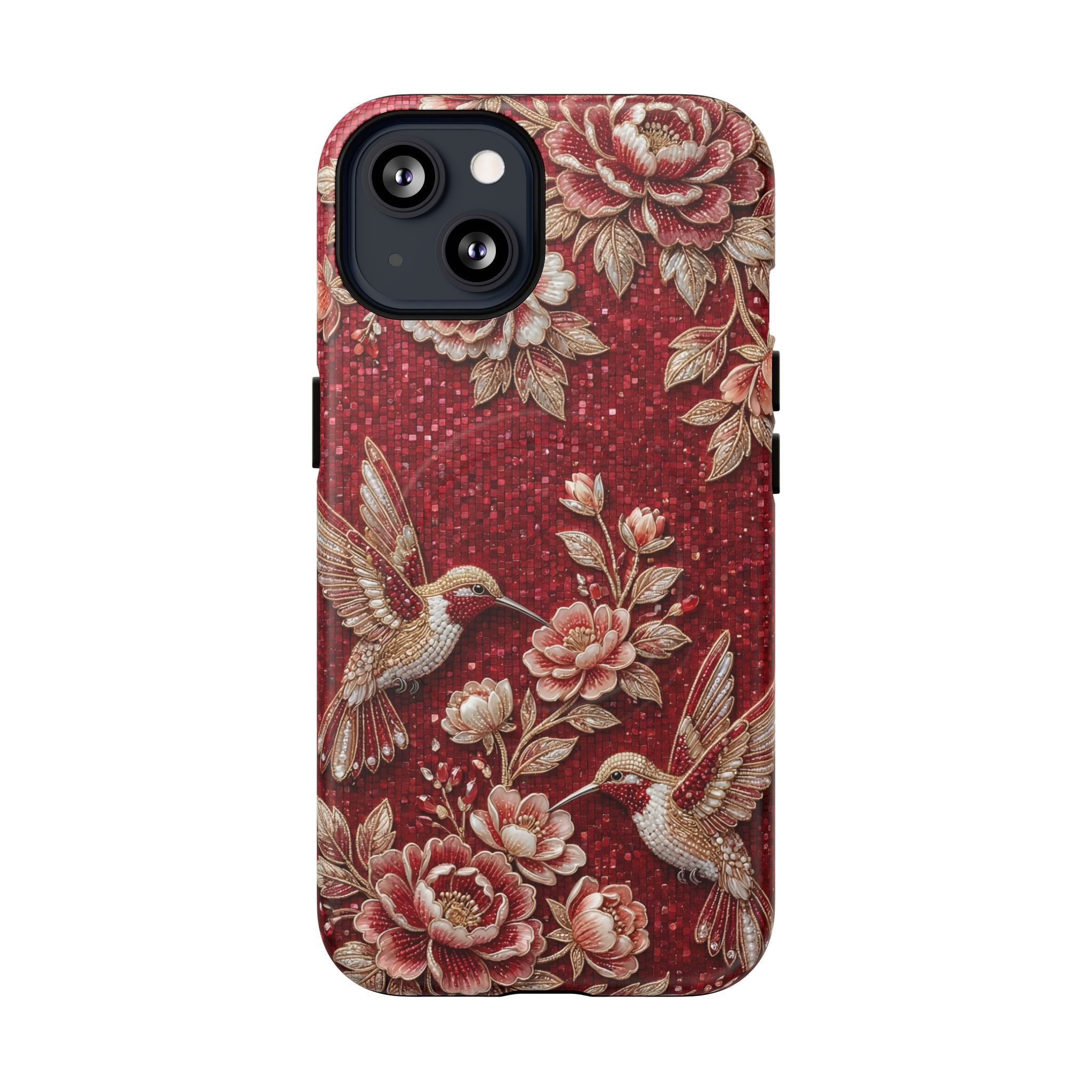 Floral Hummingbird Tough Case | Vintage Red MagSafe iPhone Case