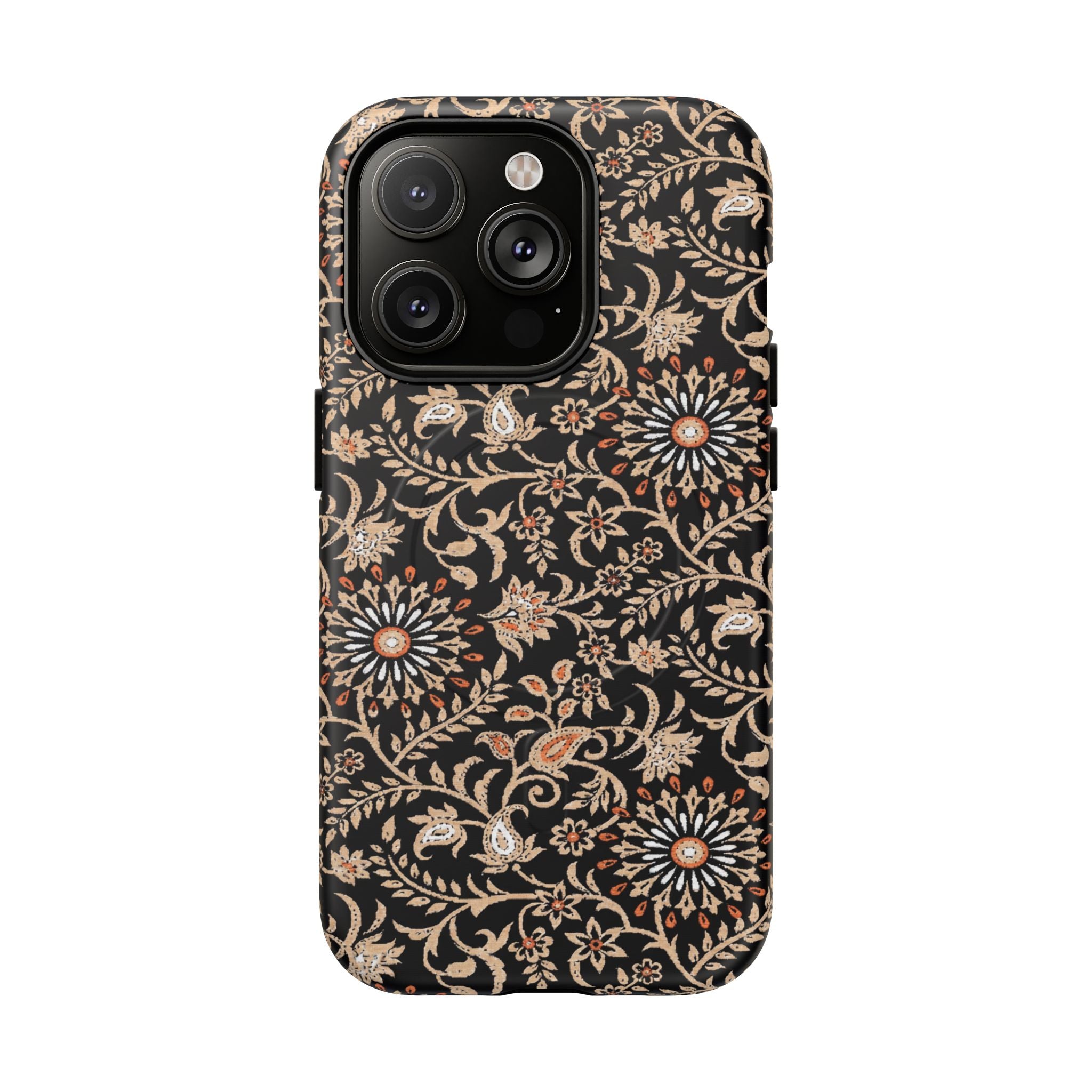 Batik Floral Black Ornate Daisies MagSage Tough iPhone Case