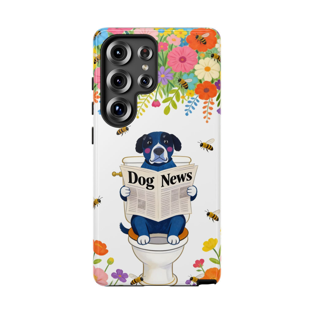 Dog News Floral Samsung Galaxy Phone Case | Cute Dog on Toilet Pattern, Spring Floral