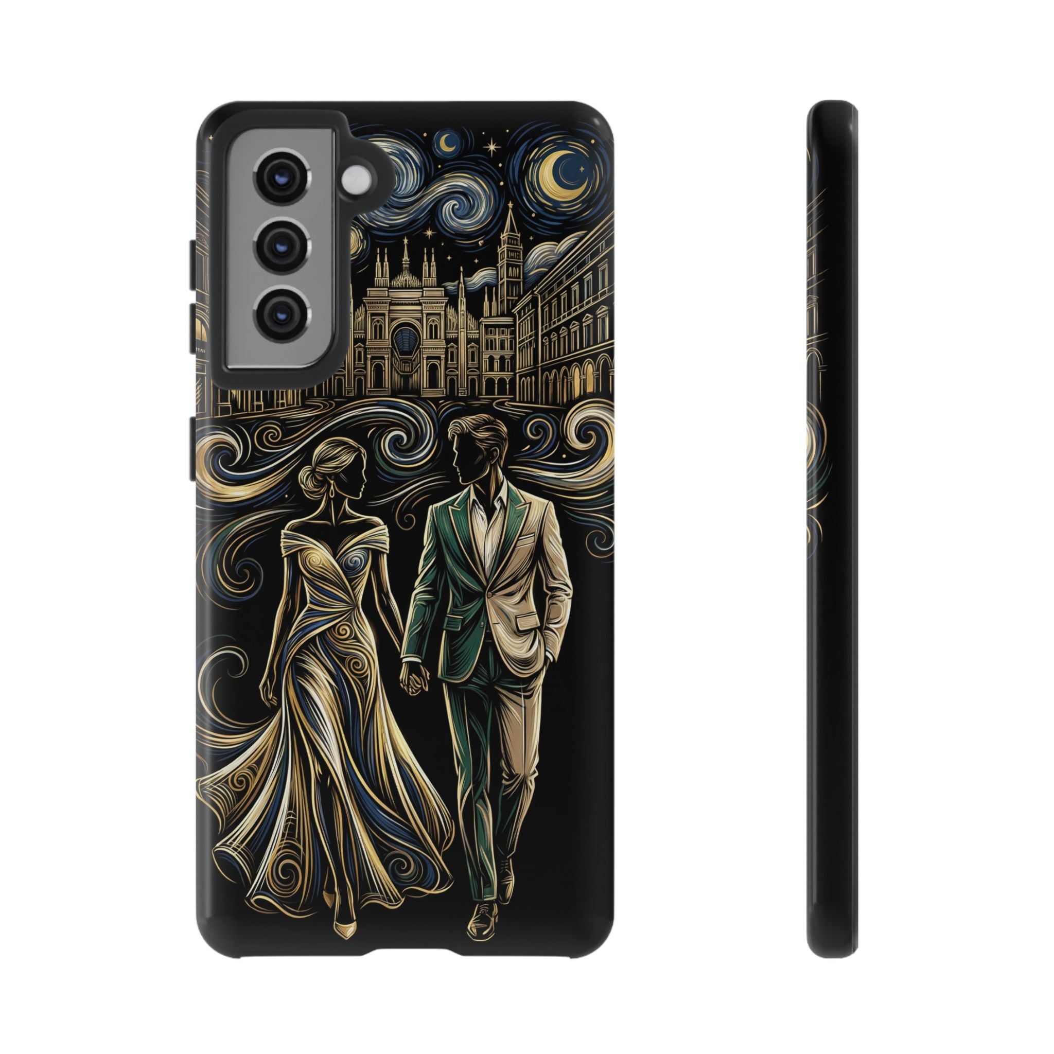 Romantic Night Walk Samsung Galaxy Phone Case | Elegant Couple Art