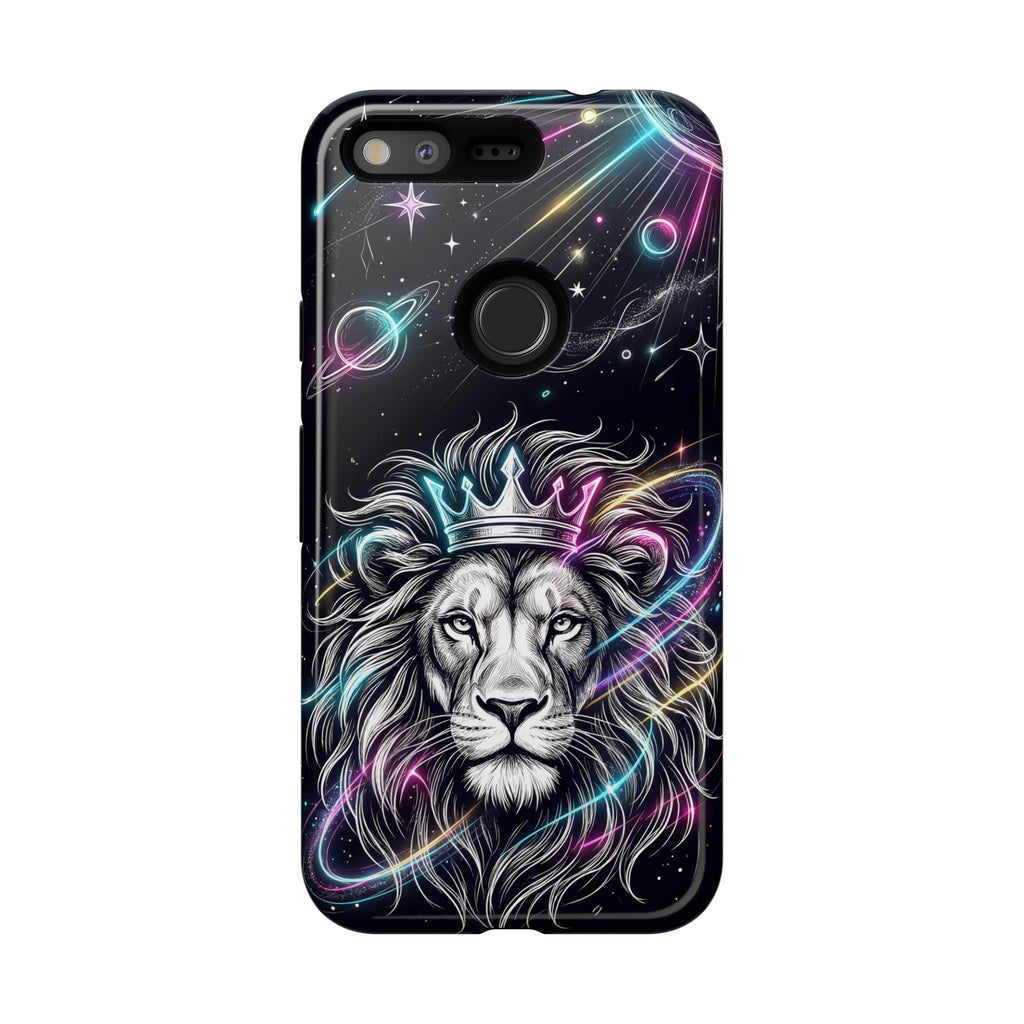 Galaxy Lion Google Pixel Phone Case | Neon Crowned Lion Protective Case