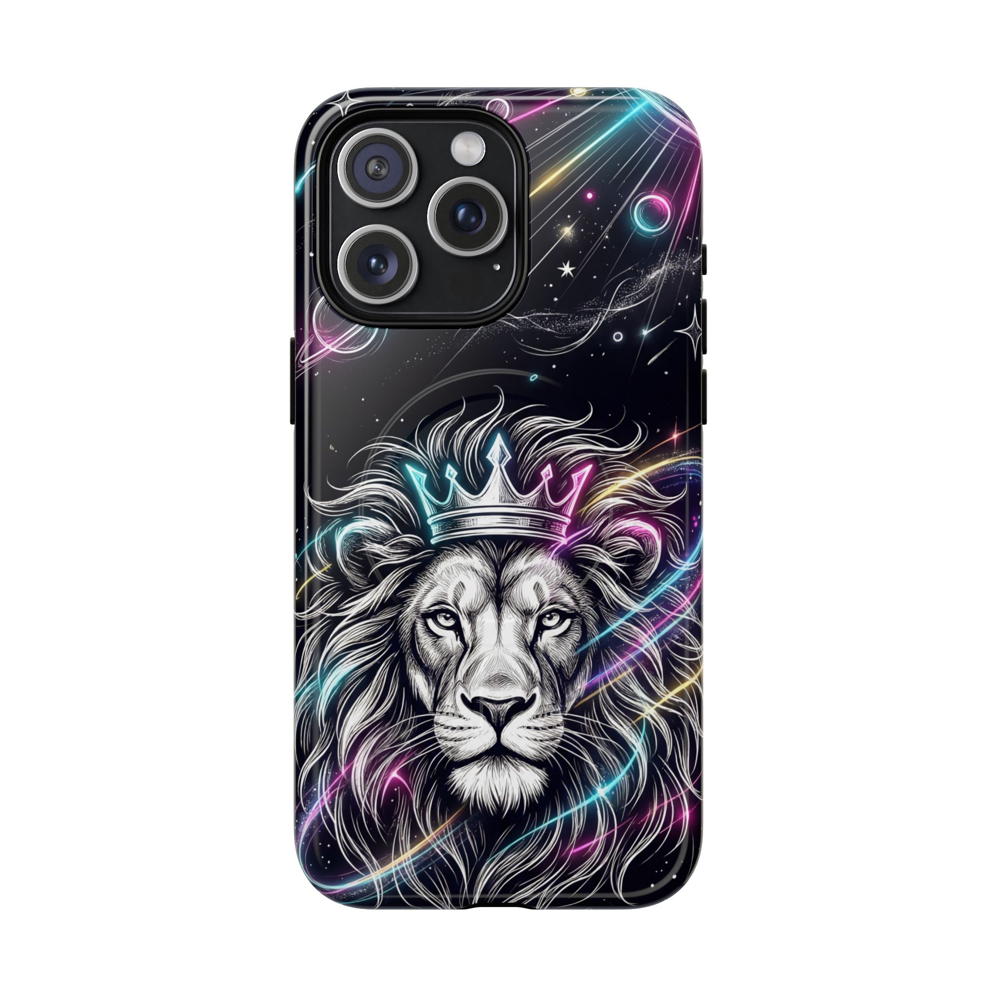 Galaxy Lion MagSafe iPhone Case | Neon Crowned Lion Protective Case