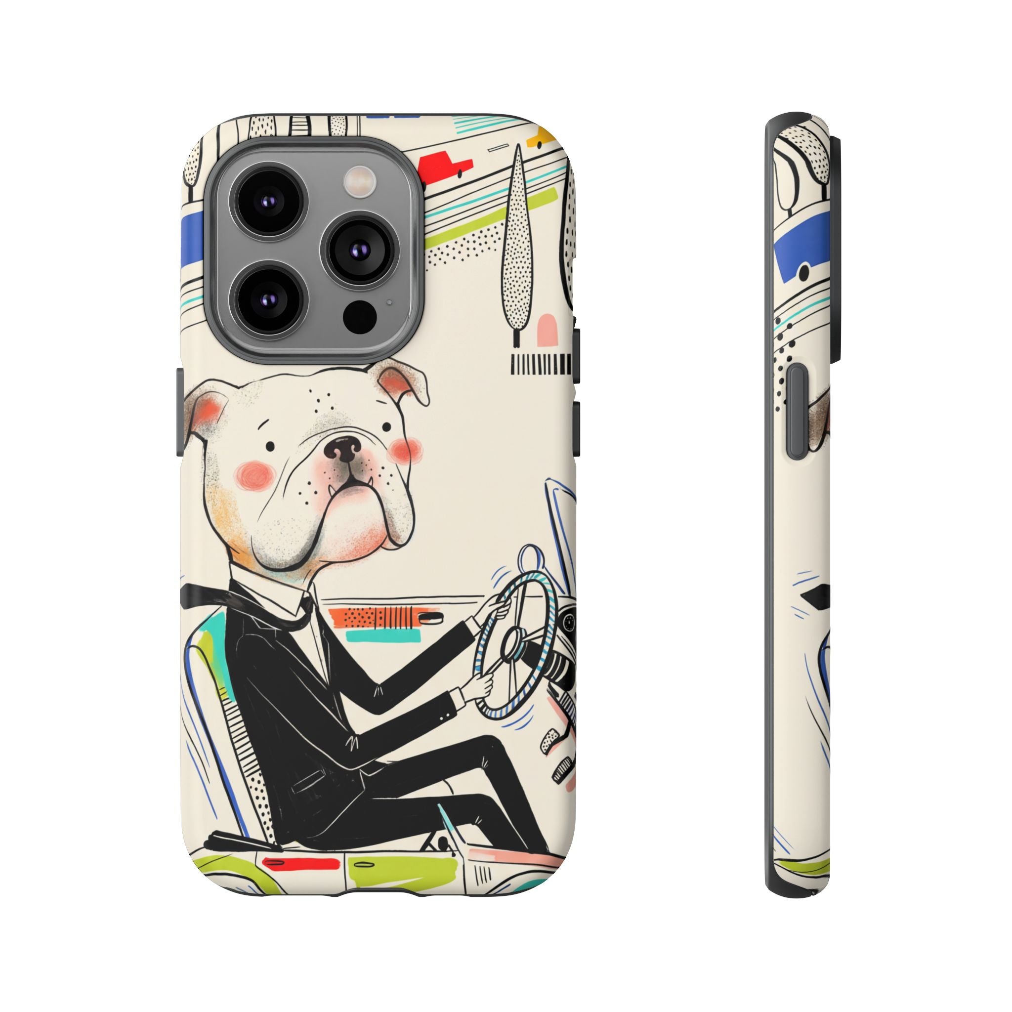 Bulldog Driver iPhone Case | Cute Retro Dog Illustration