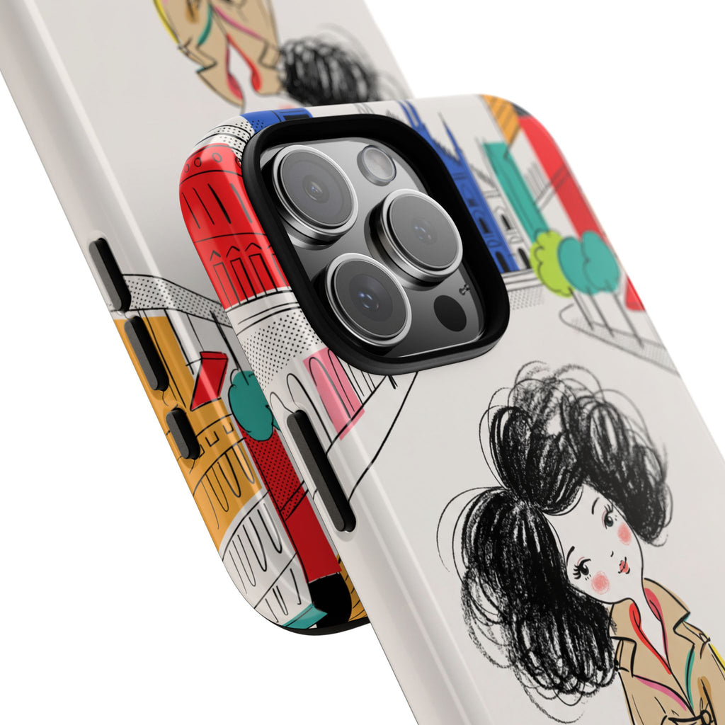 Illustrated Trench Coat Fashion Chic City Girl iPhone Case