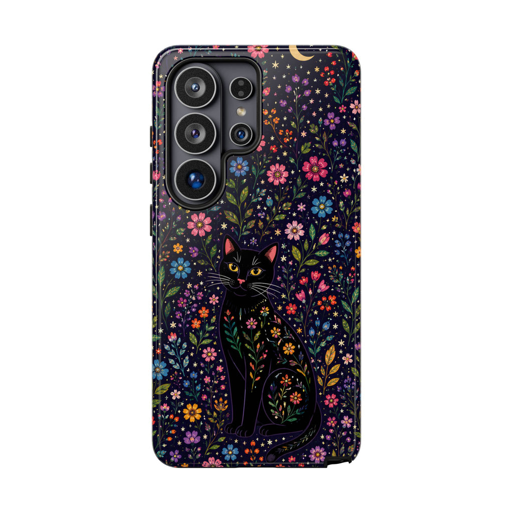 Celestial Black Cat Samsung Galaxy Phone Case | Whimsigoth Floral