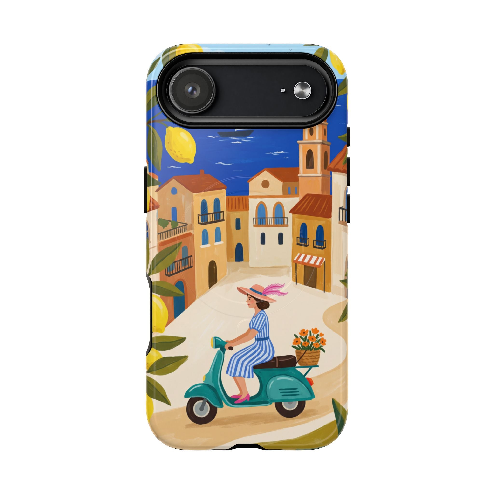 Mediterranean Scooter MagSafe iPhone Case | Coastal Lemon Grove Design