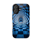 Blue Checkered Tunnel iPhone Case — 3D Optical Illusion Tough Case