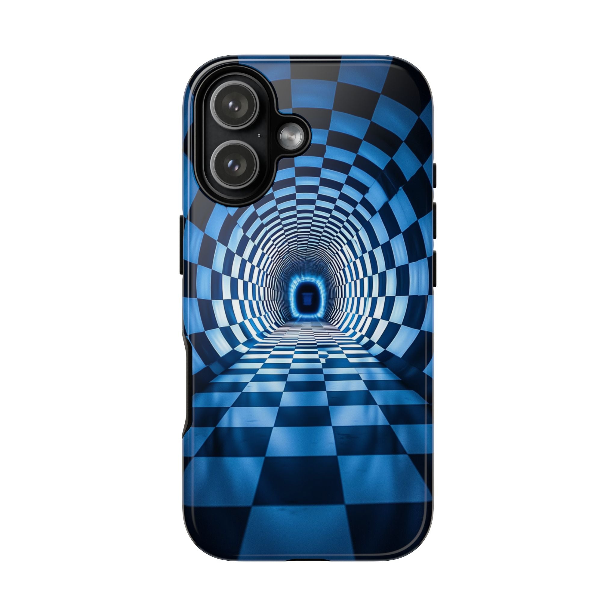 Blue Checkered Tunnel iPhone Case — 3D Optical Illusion Tough Case