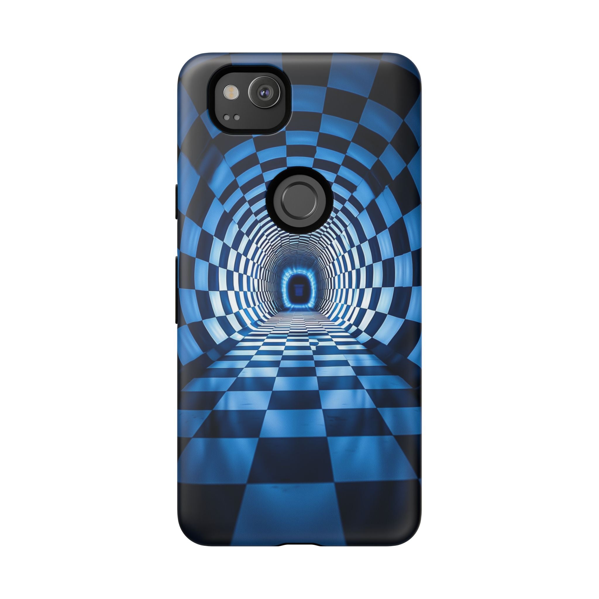 Blue Checkered Tunnel Google Pixel Case — 3D Optical Illusion Tough Case