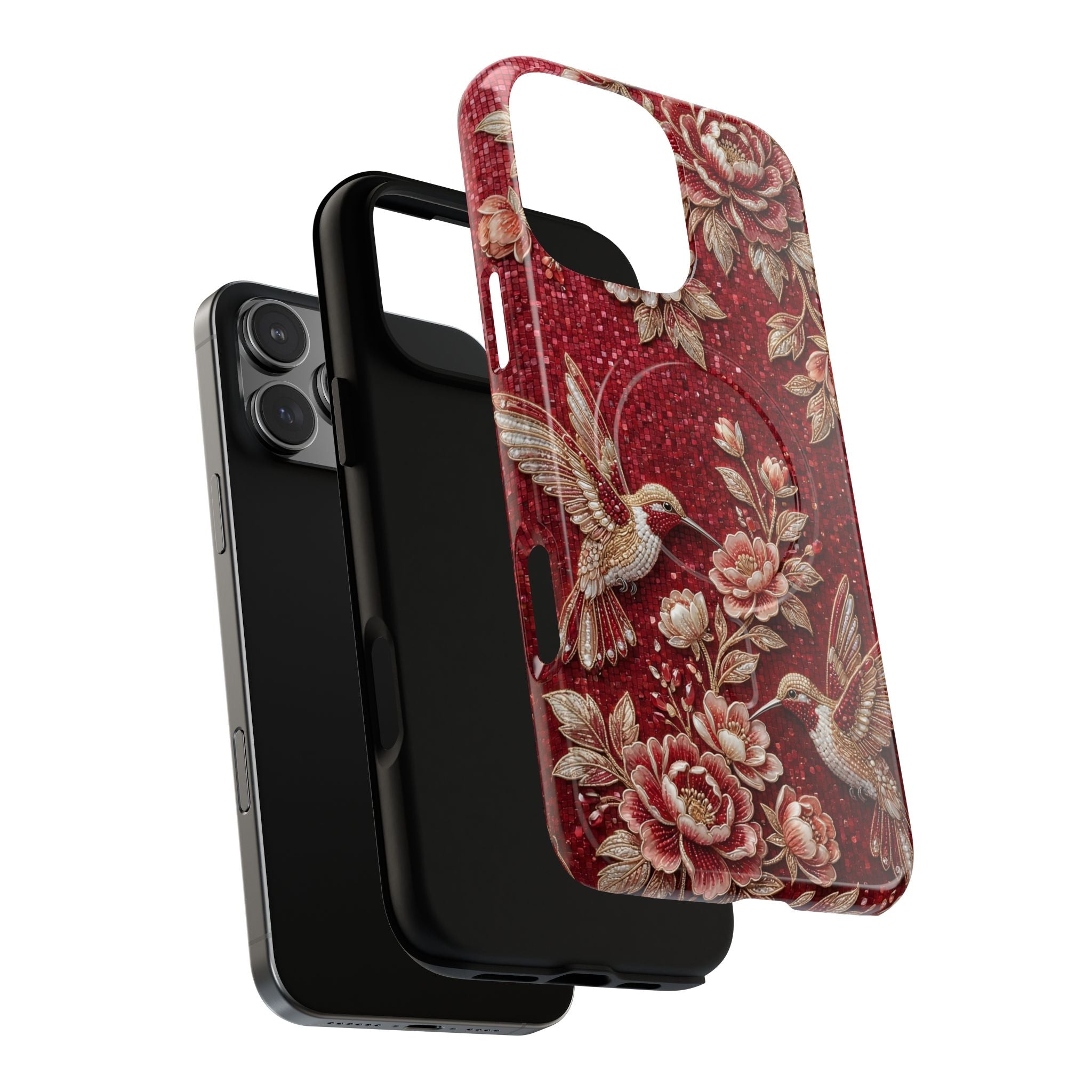 Floral Hummingbird Tough Case | Vintage Red MagSafe iPhone Case