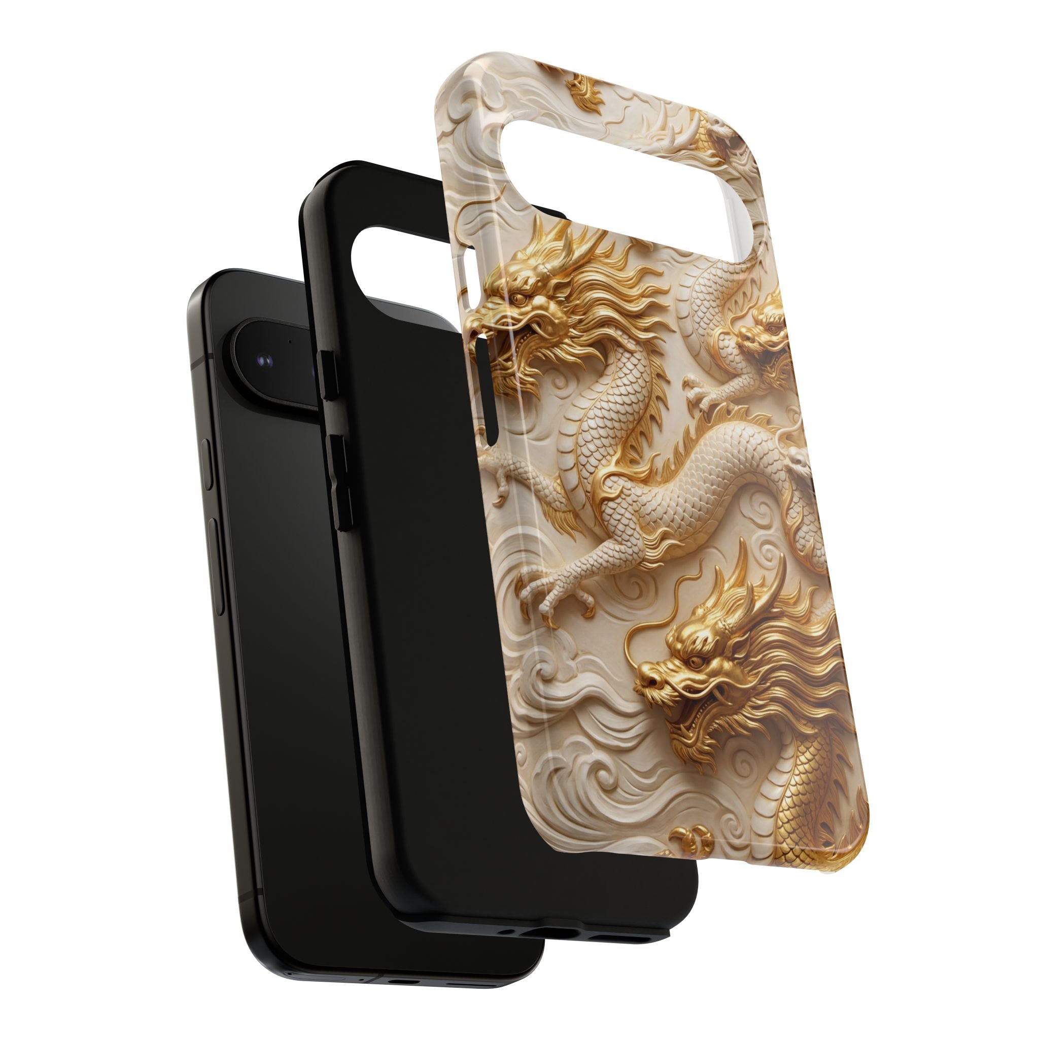 Dragon Relief Google Pixel Case — Gold Carved Dragon Protective Cover