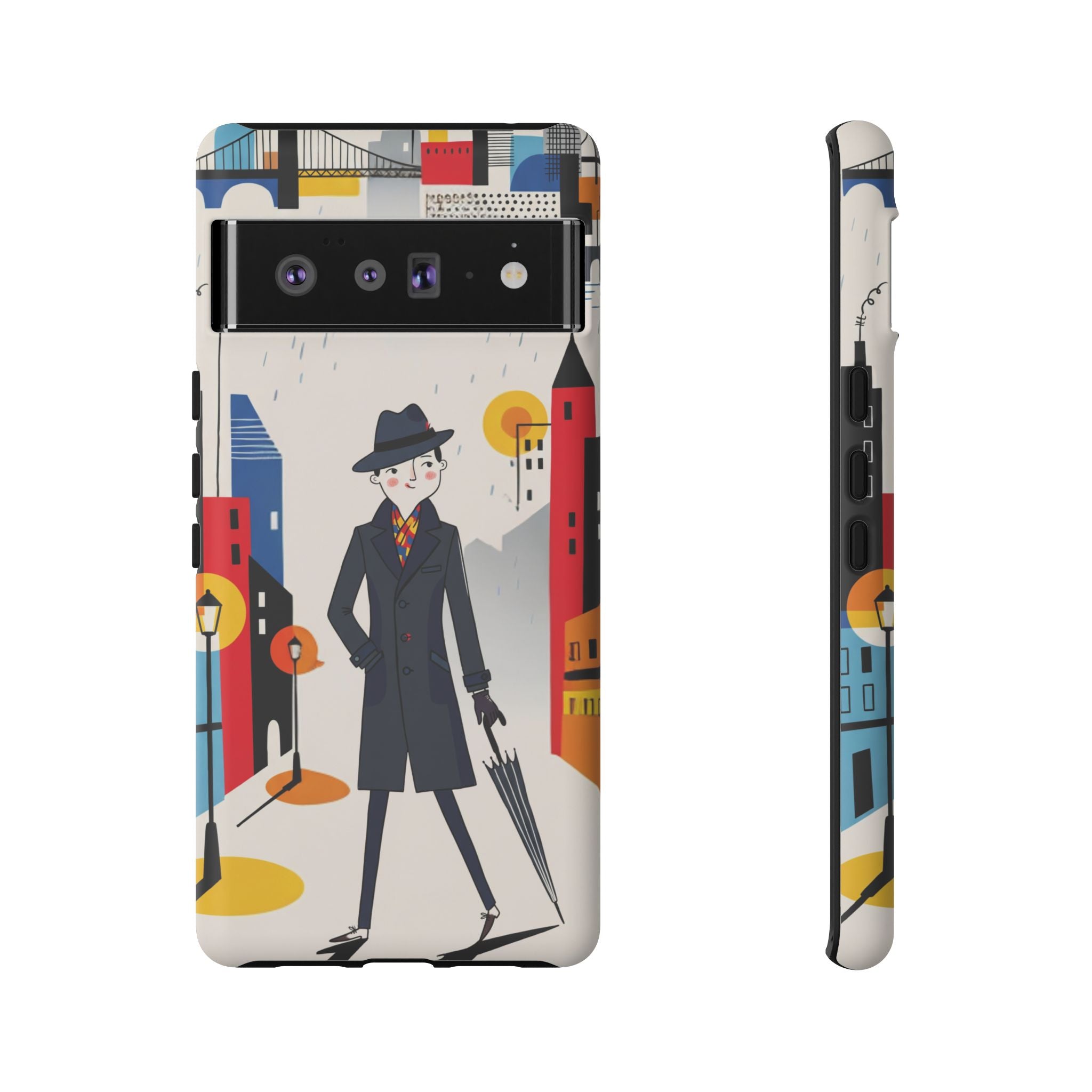 Retro Gentleman in Cityscape Illustration Google Pixel Phone Case