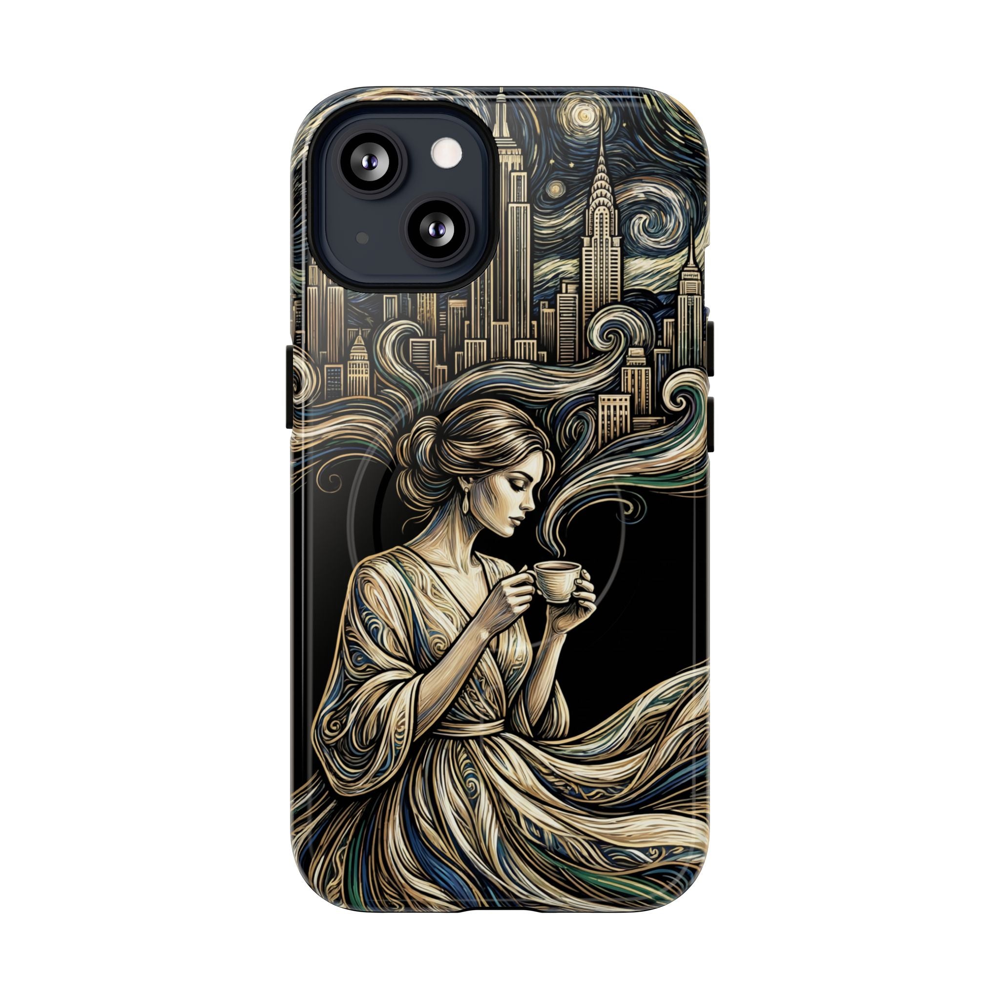 Vintage Cityscape Woman Tea Art MagSafe iPhone Case