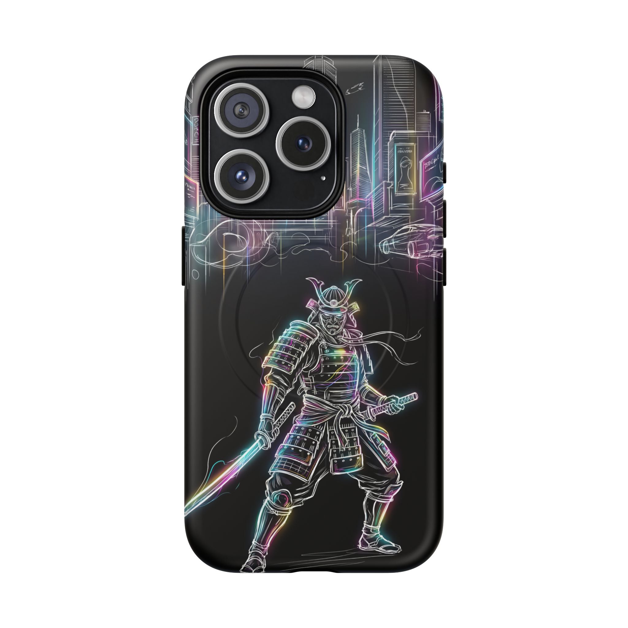 Neon Samurai MagSafe iPhone Case | Cyberpunk City Armor