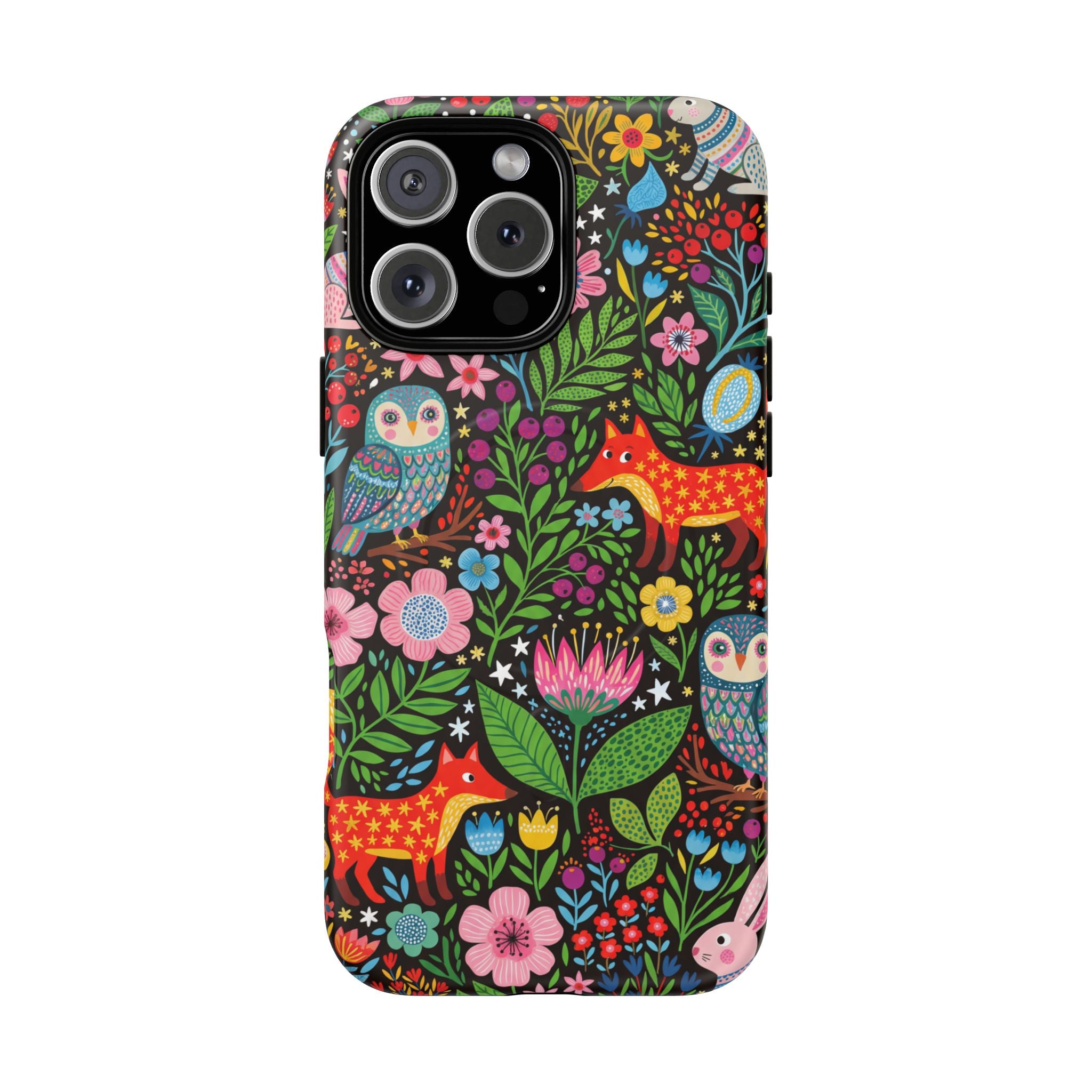 Floral Woodland MagSafe iPhone Case | Colourful Fox & Owl Protective Cover