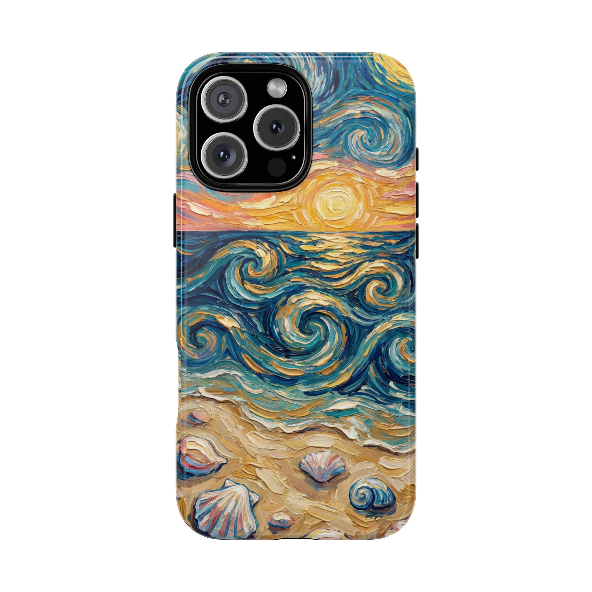 Sea Sunset iPhone Case — Van Gogh‑Style Beach Waves with Shells