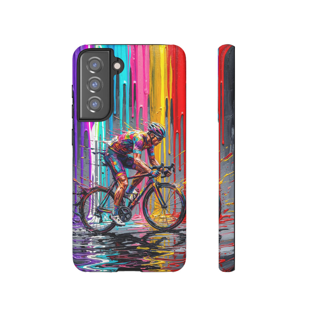 Cyclist Art Samsung Galaxy Phone Case | Colourful Drip Painting Tough Cases