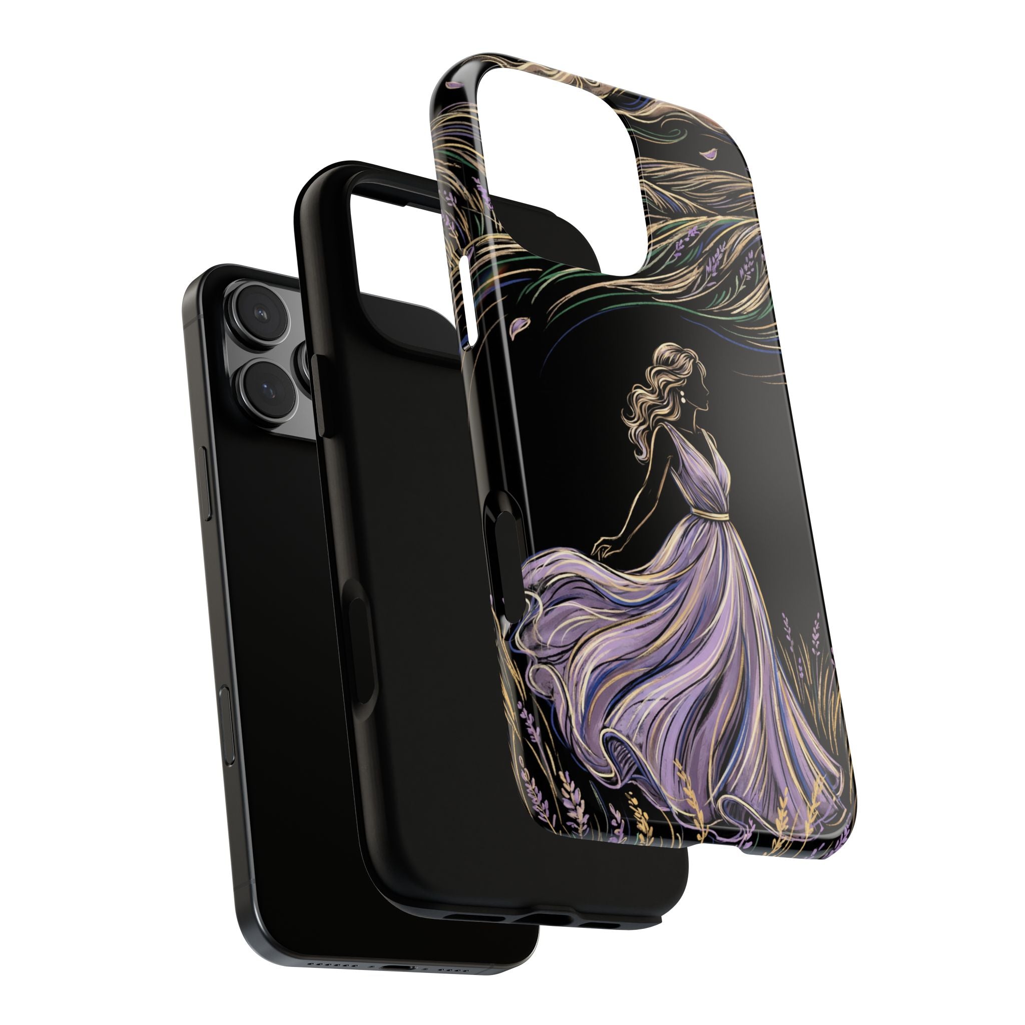 Cover per iPhone "Brezza di Lavanda" | Elegante Donna Danzante con Fiori
