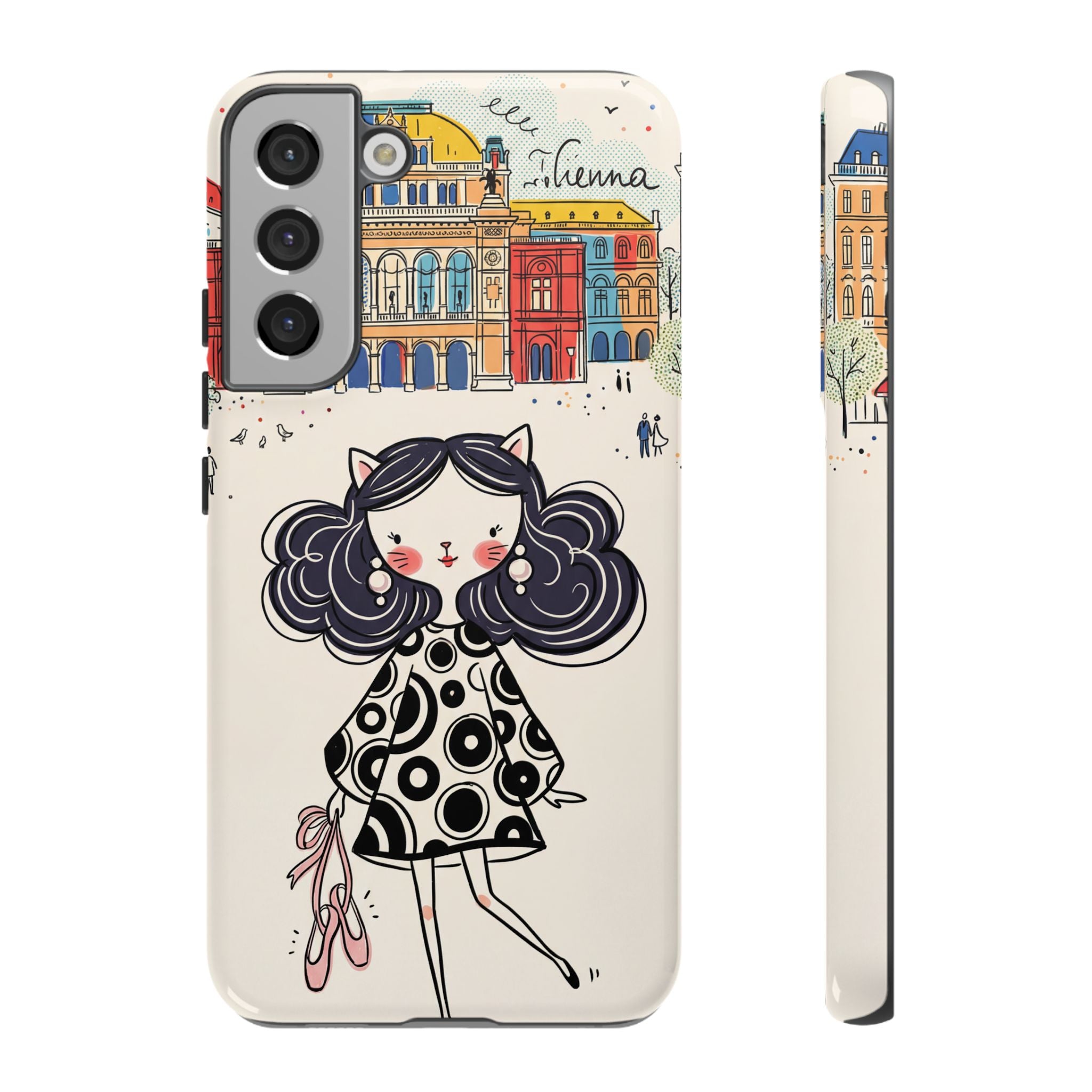Cute Parisian Cat Girl Samsung galaxy Phone Case | Ballet Slippers Illustration Tough Case