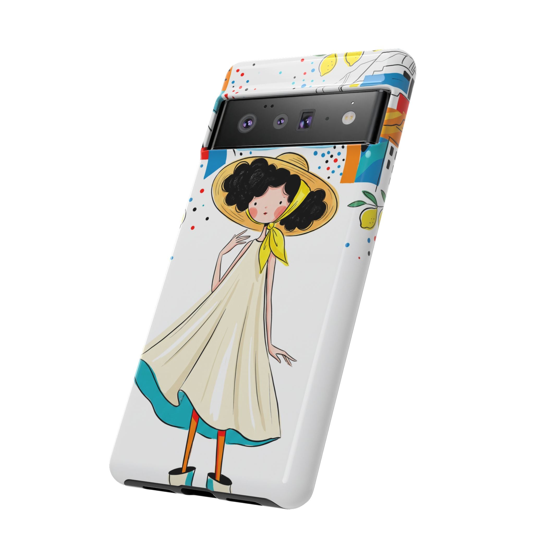 Graziosa custodia per Google Pixel con ragazza estiva | Custodia protettiva con illustrazione costiera stravagante
