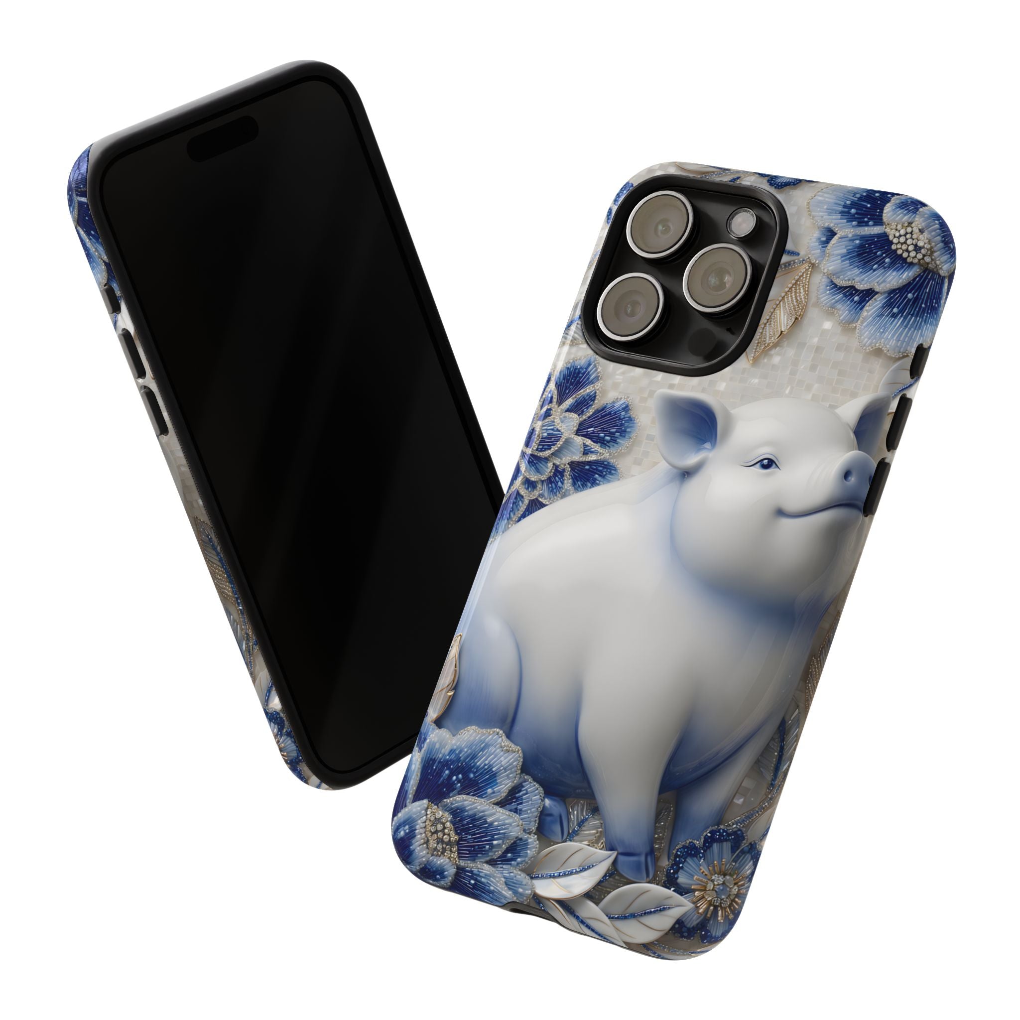 Asian Zodiac Pig iPhone Case | Blue & White Porcelain Slim Protective Shockproof Case| Year of the Pig Gift