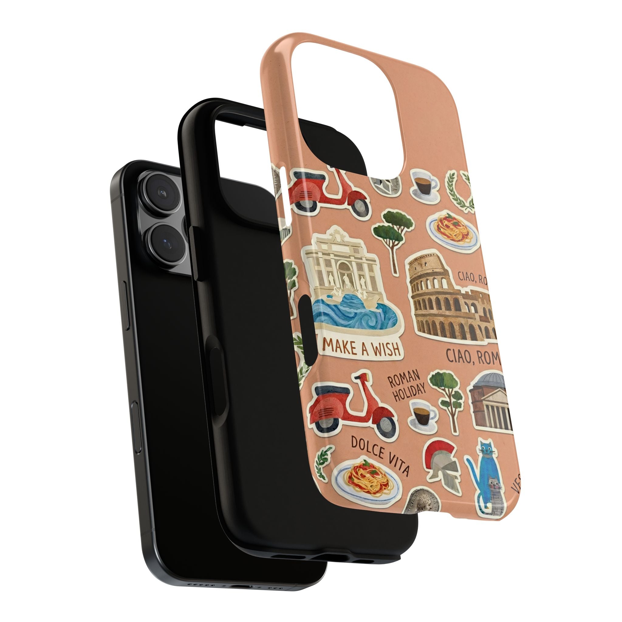 Rome Italy Travel Tough iPhone Case | Terracotta Scrapbook Sticker Cover