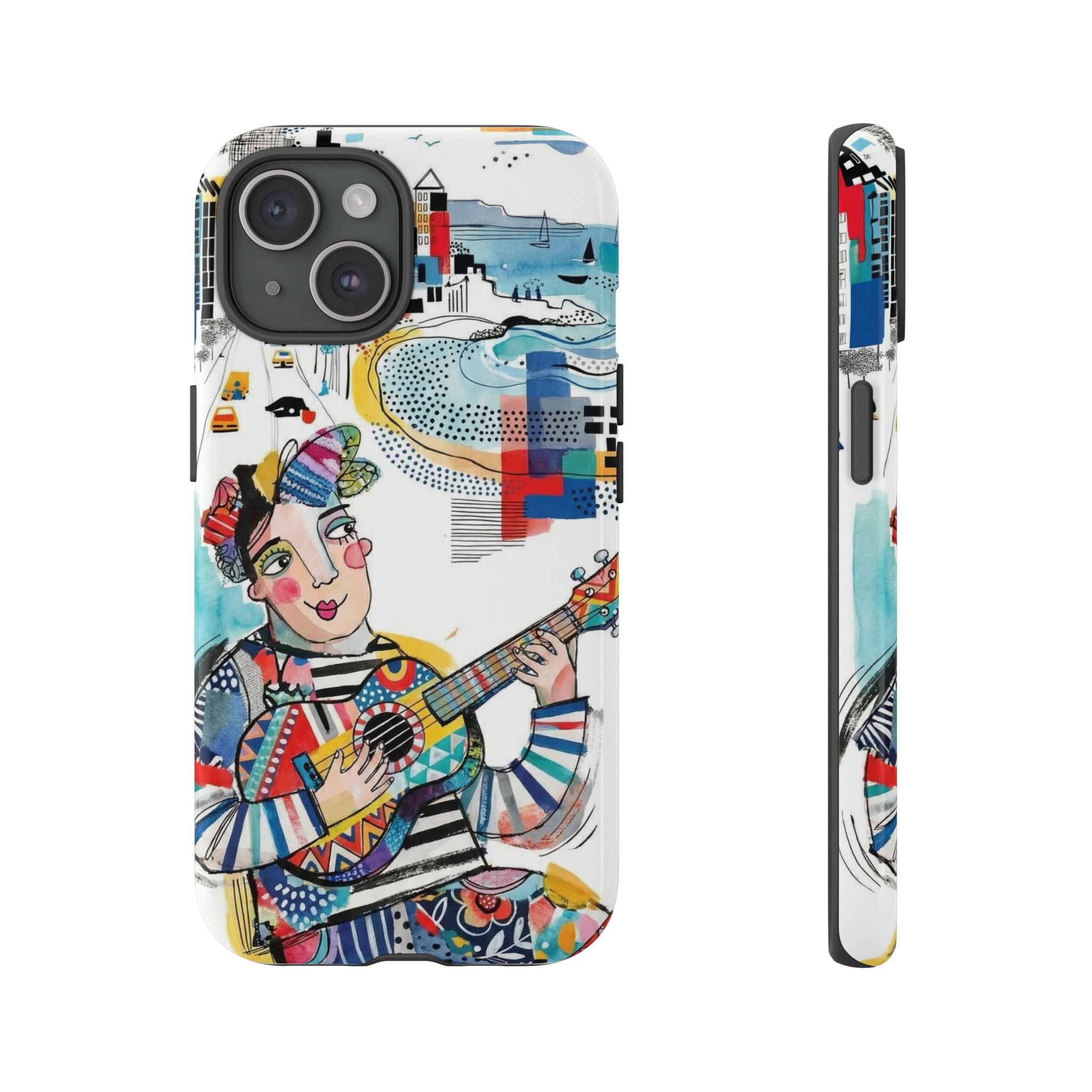 Artistic Musician iPhone Case | Colorful Guitar Cityscape Tough Case