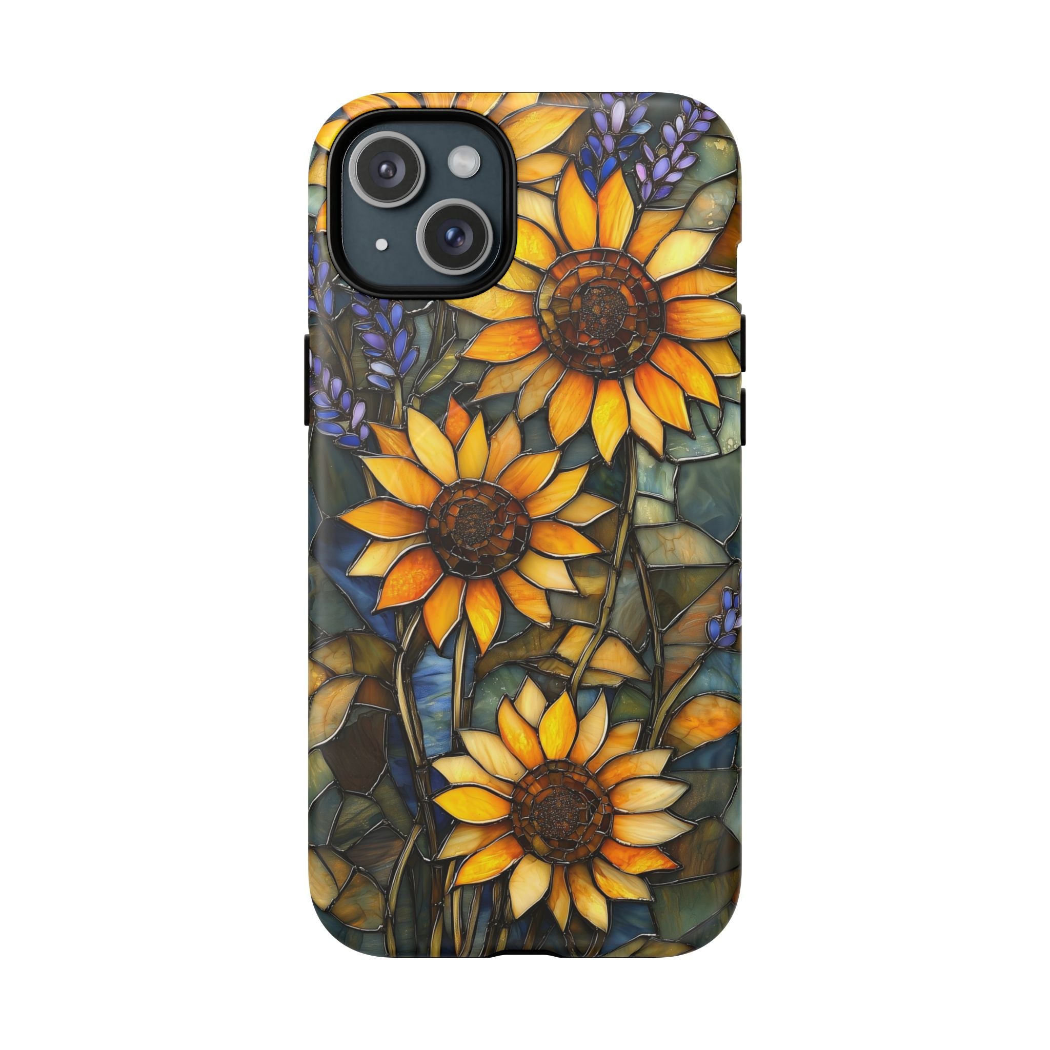 Custodia MagSafe resistente per iPhone con motivo a girasole in vetro colorato