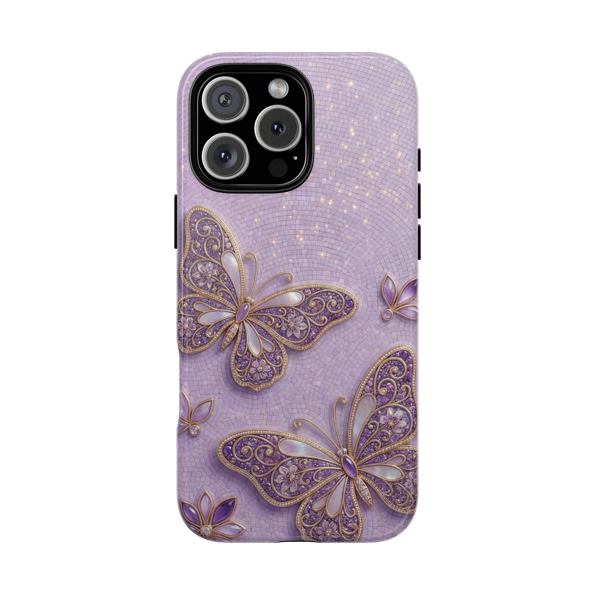 Purple Butterfly Tough iPhone Case | Sparkling Floral Protective Cover