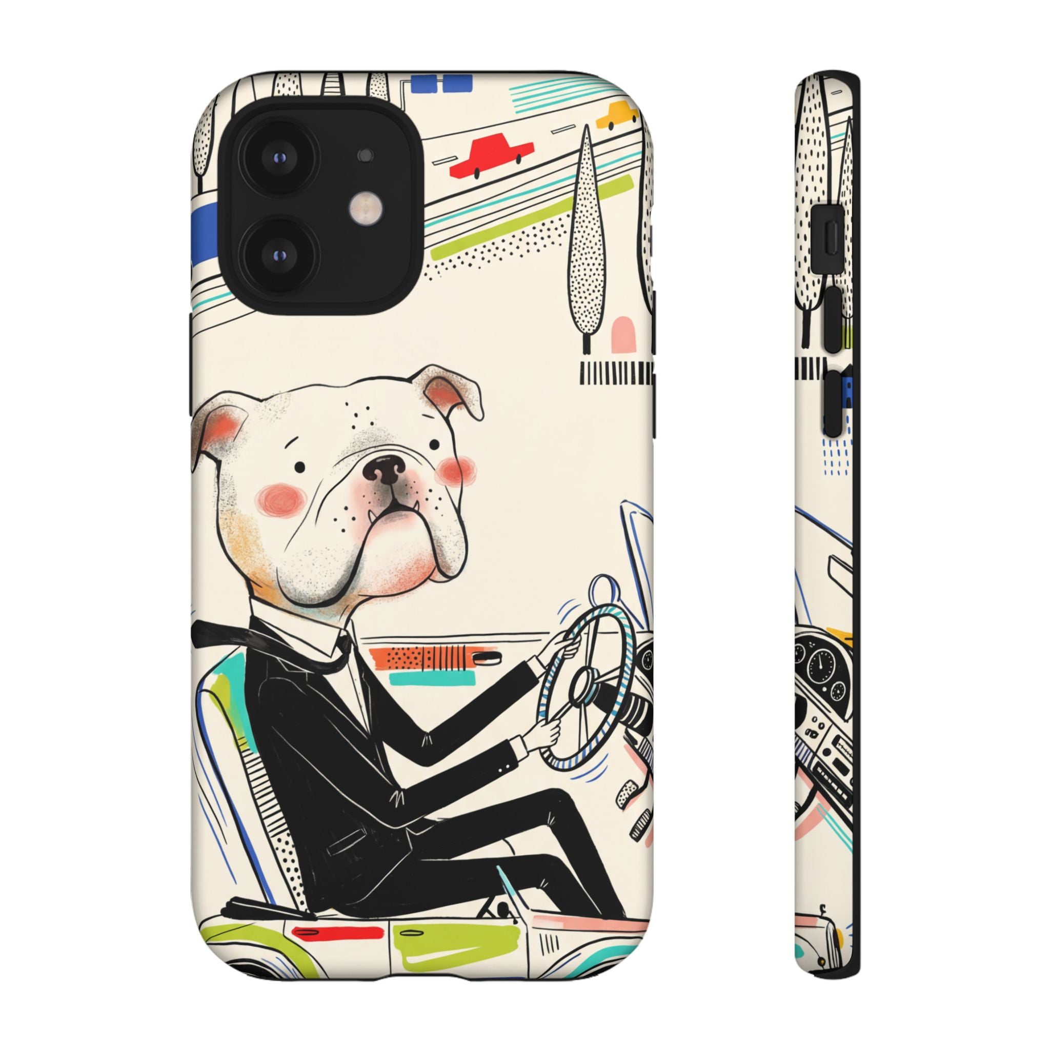 Bulldog Driver iPhone Case | Cute Retro Dog Illustration