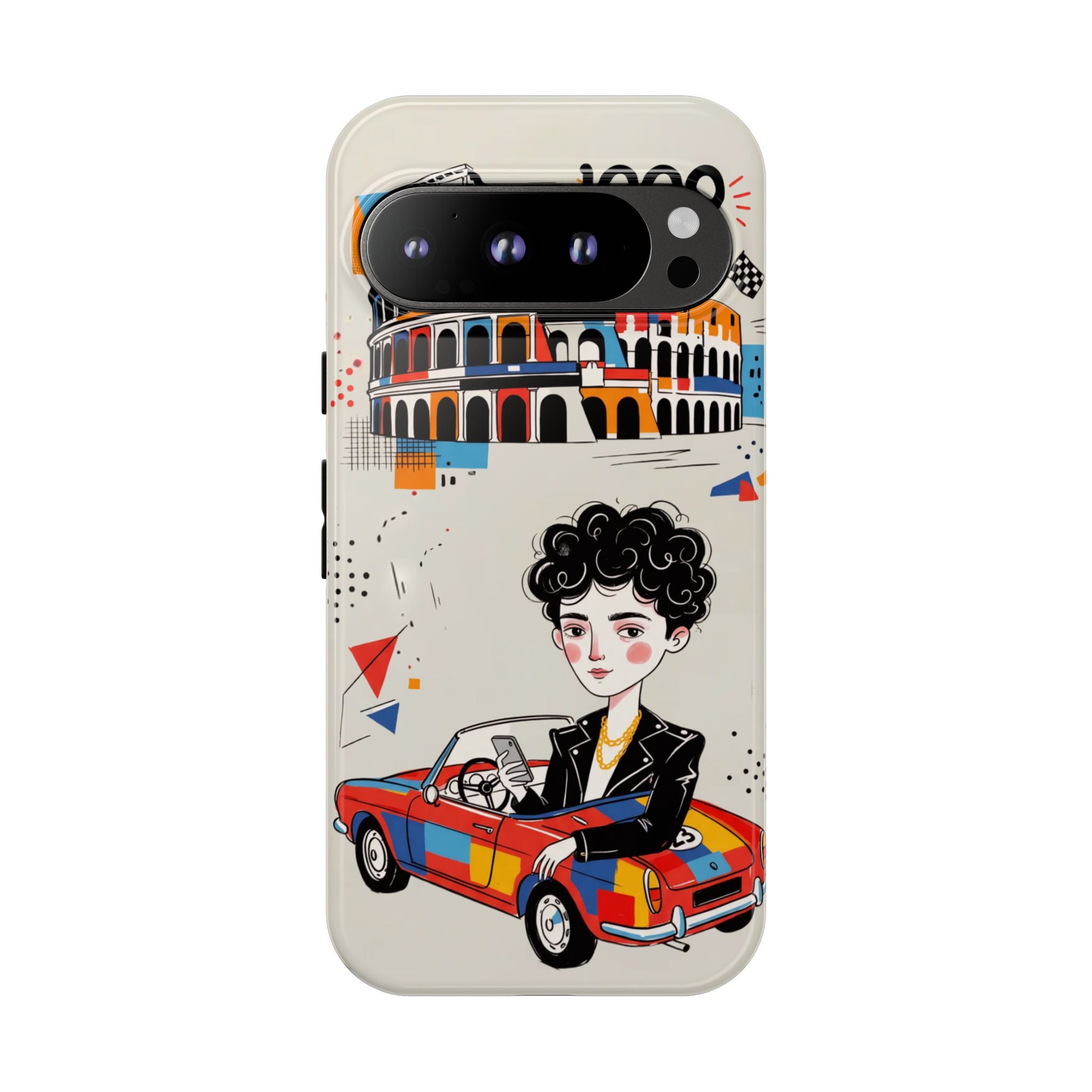 Retro Mille Miglia Car Illustration with Driver Google Pixel Phone Case