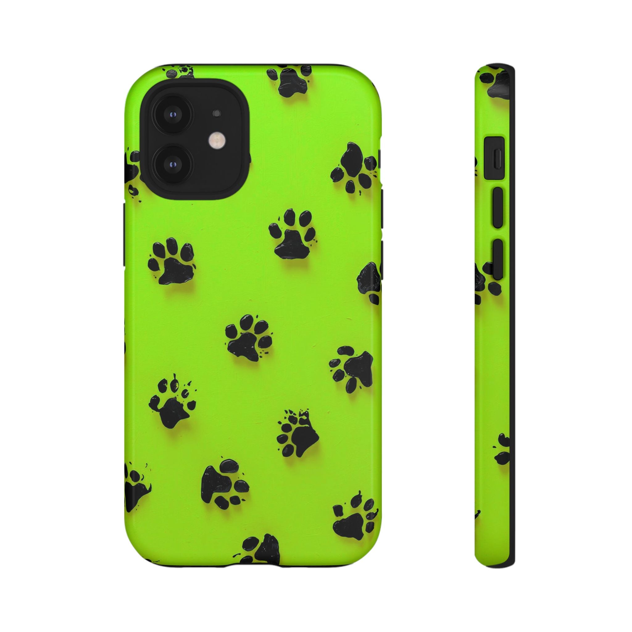 Neon Paw Print Tough Phone Case — Shockproof Pet Lover iPhone Cover