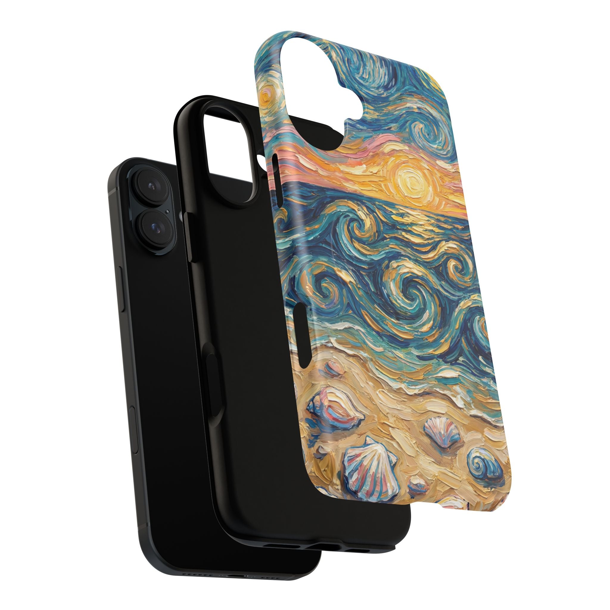 Sunset Ocean Waves MagSafe iPhone Case — Van Gogh‑Style Beach Waves with Shells