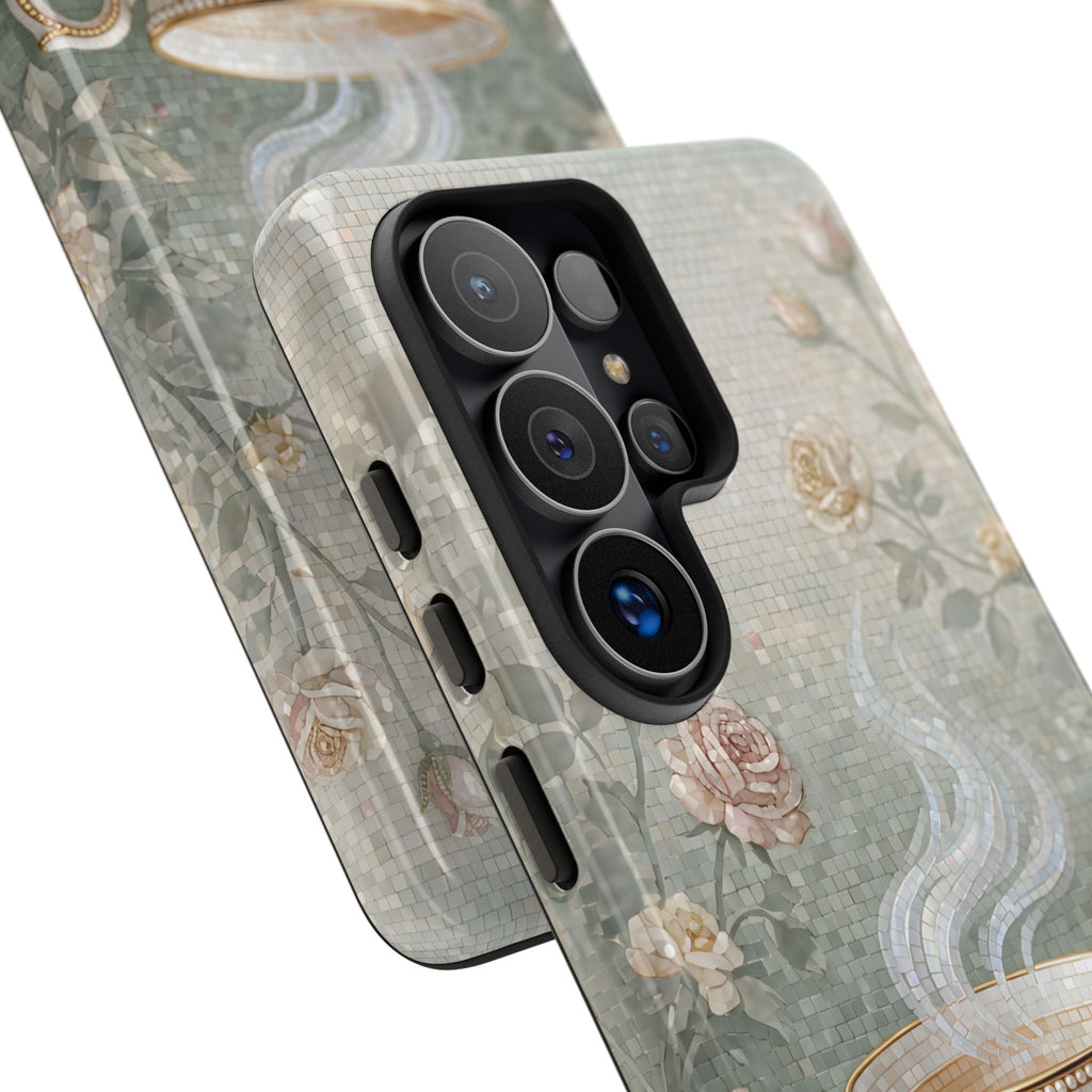 Cover per Samsung Galaxy a Tazza da tè Floreale Vintage — Elegante Cover Romantica per Smartphone