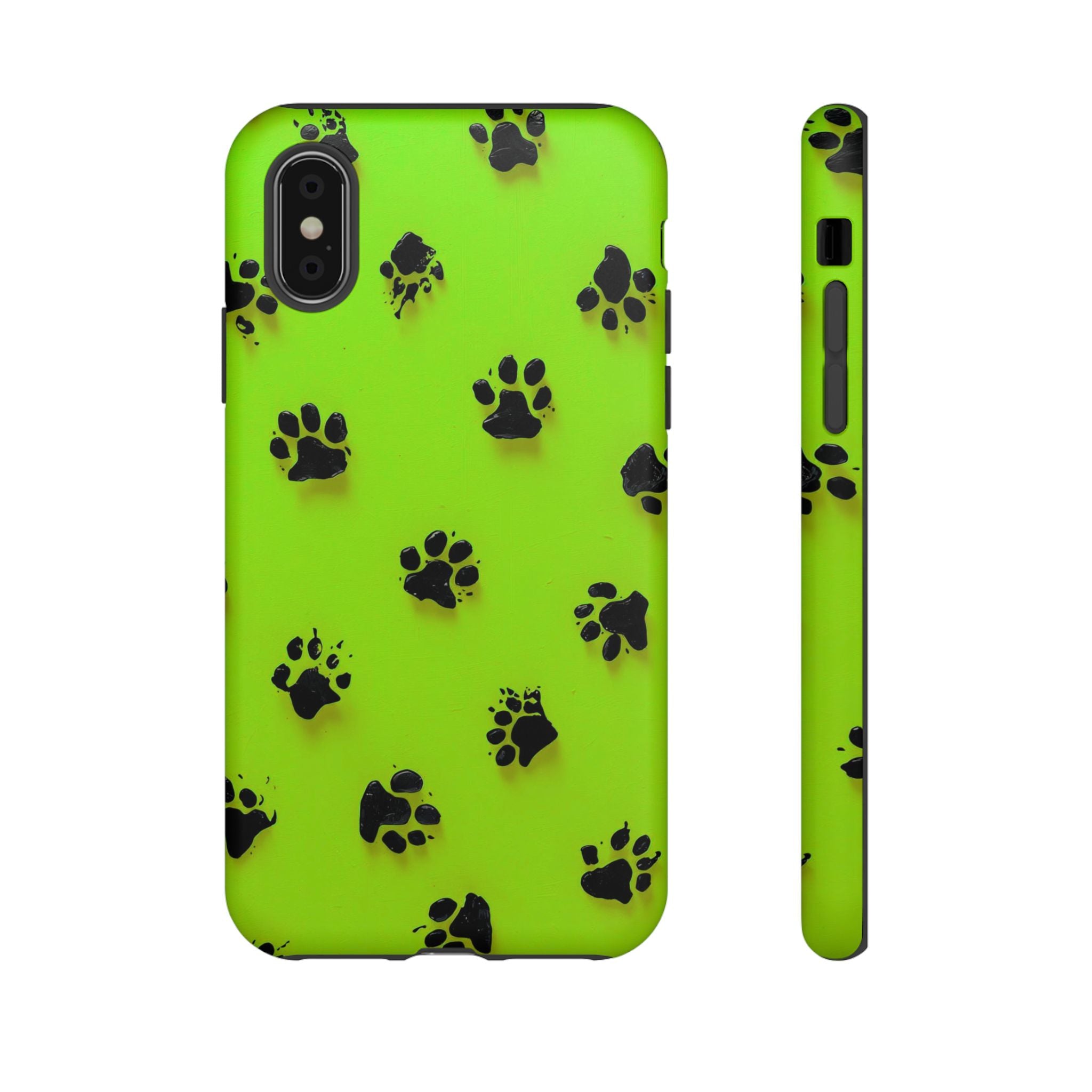 Neon Paw Print Tough Phone Case — Shockproof Pet Lover iPhone Cover